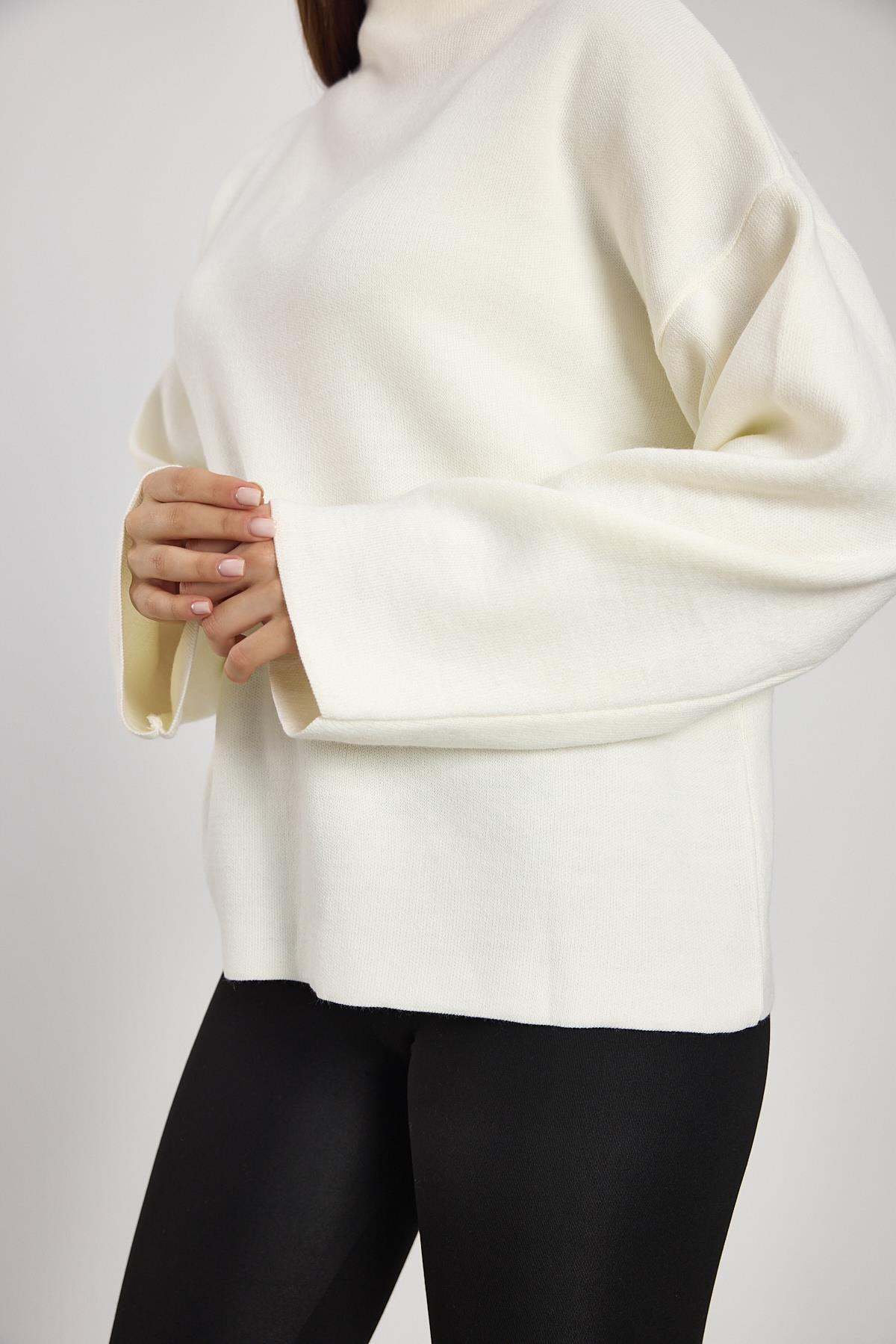 23374 Tam Boğaz Triko Kazak Ekru - 7