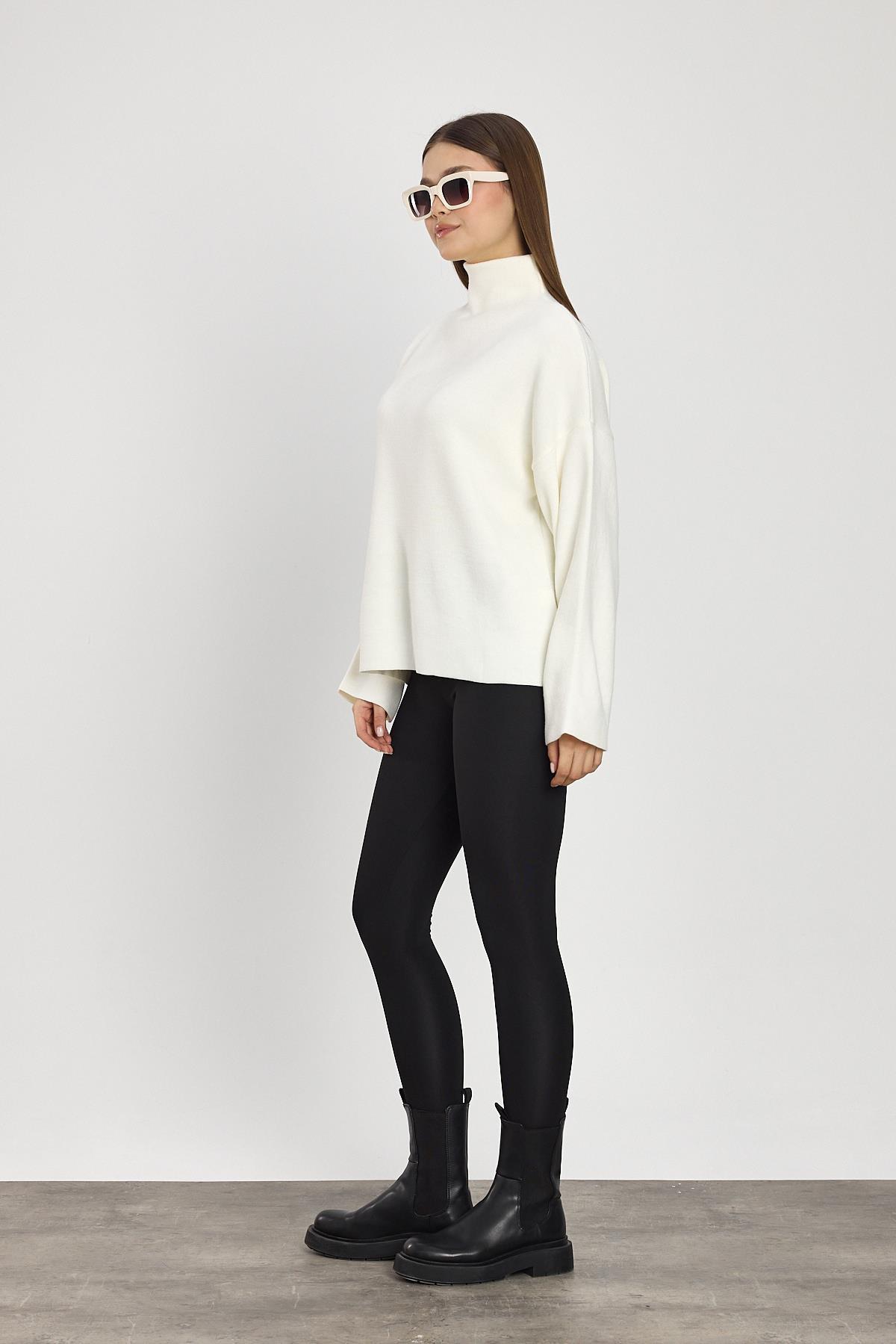 23374 Tam Boğaz Triko Kazak Ekru - 8