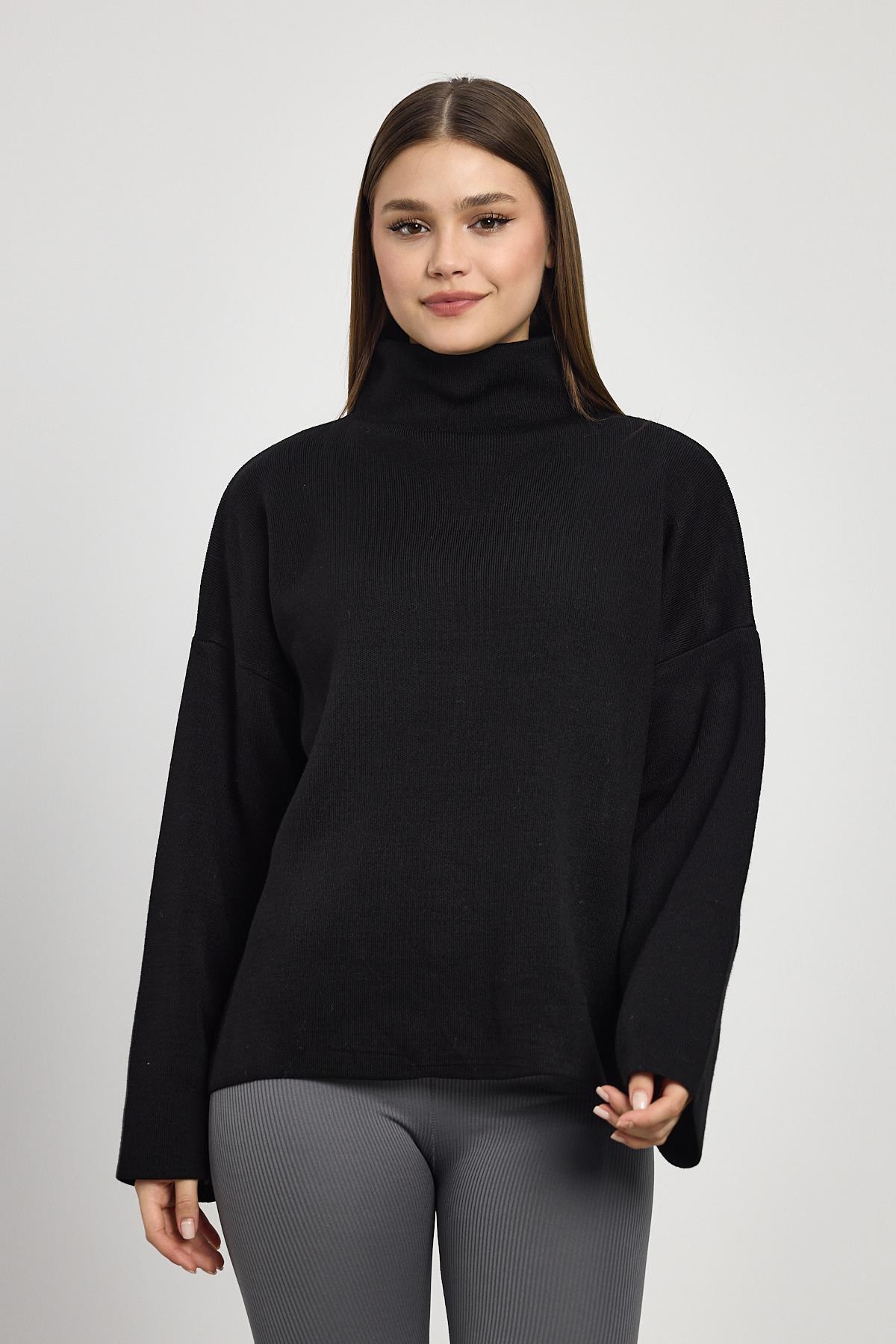 23374 Tam Boğaz Triko Kazak Siyah - 7