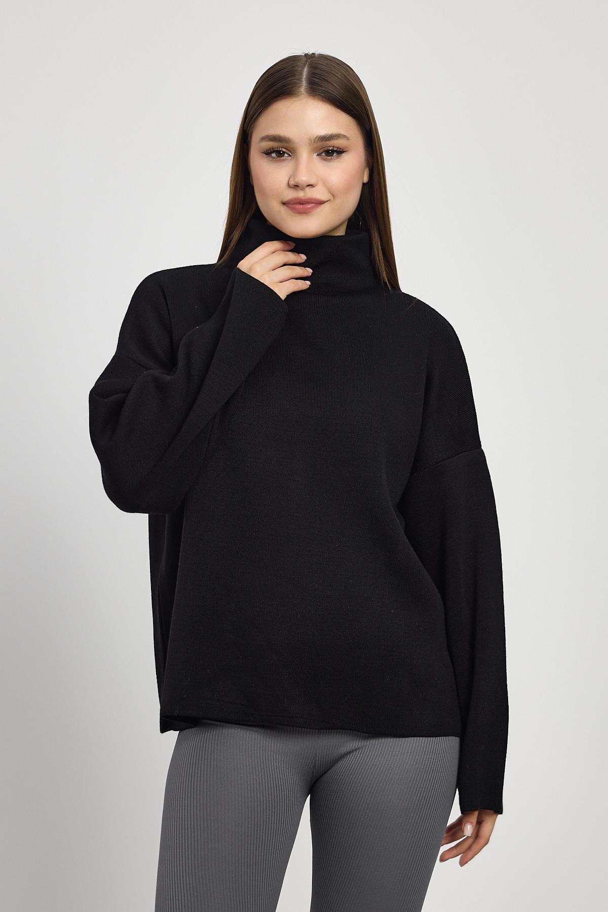 Siyah Tam Boğaz Triko Kazak 23374 - 3
