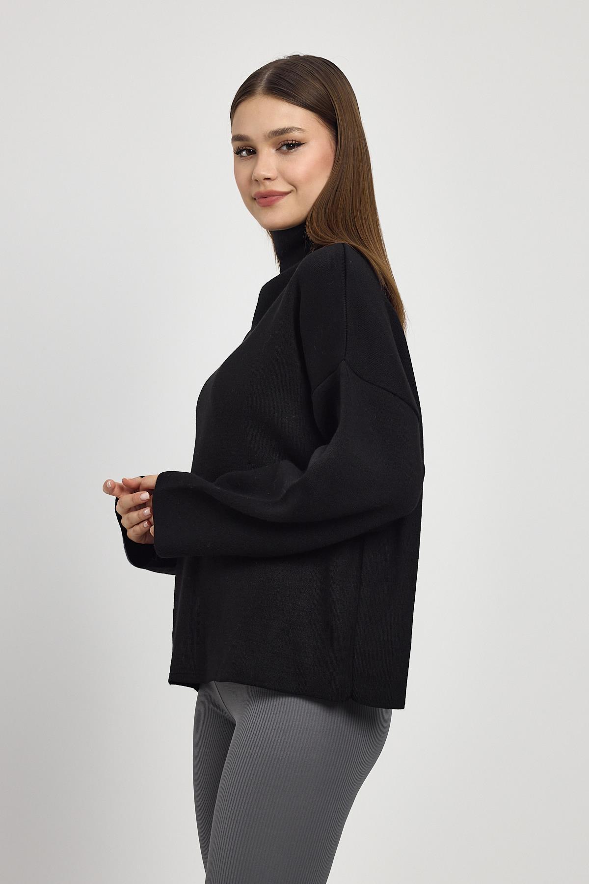 Siyah Tam Boğaz Triko Kazak 23374 - 6