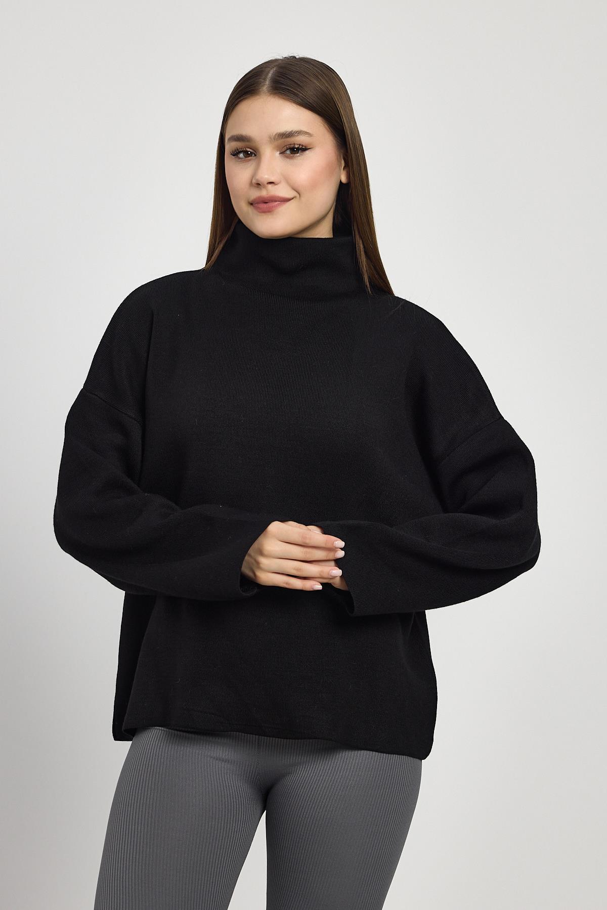 Siyah Tam Boğaz Triko Kazak 23374 - 8