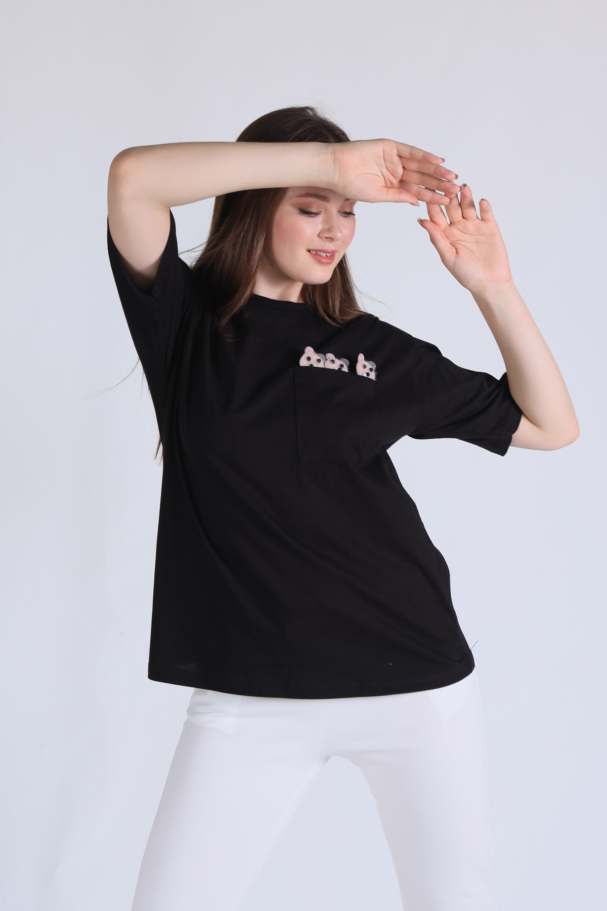 23398 Cep Ayıcık Aksesurlı Tişört Siyah - 3