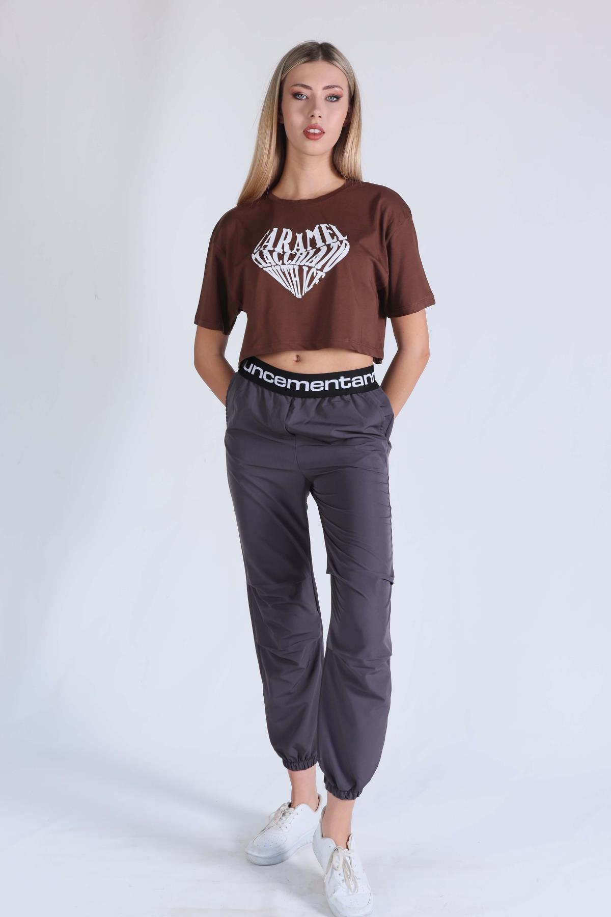 Füme Bel Lastik Paraşüt Pantolon 23404 
