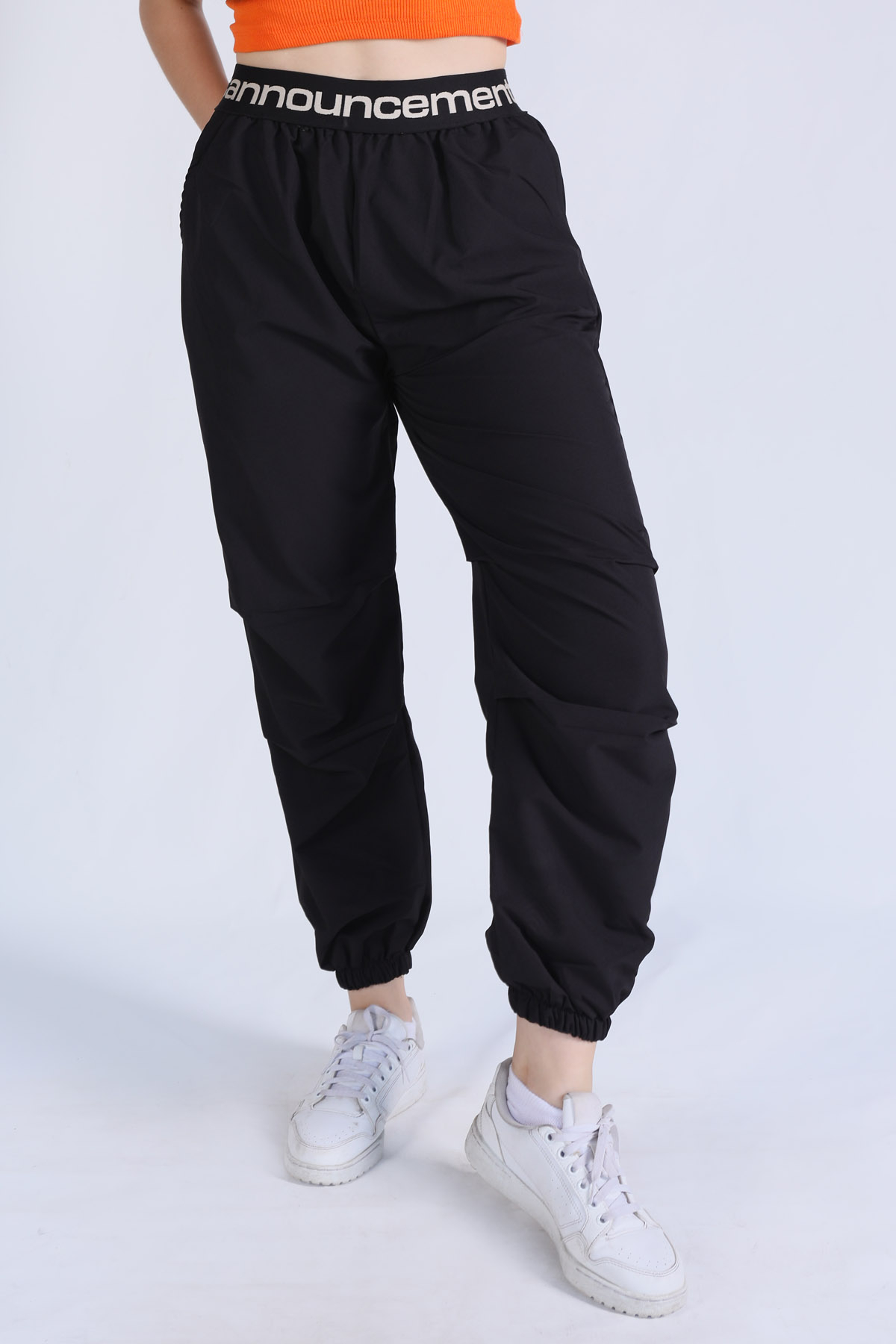 Siyah Bel Lastik Paraşüt Pantolon 23404 