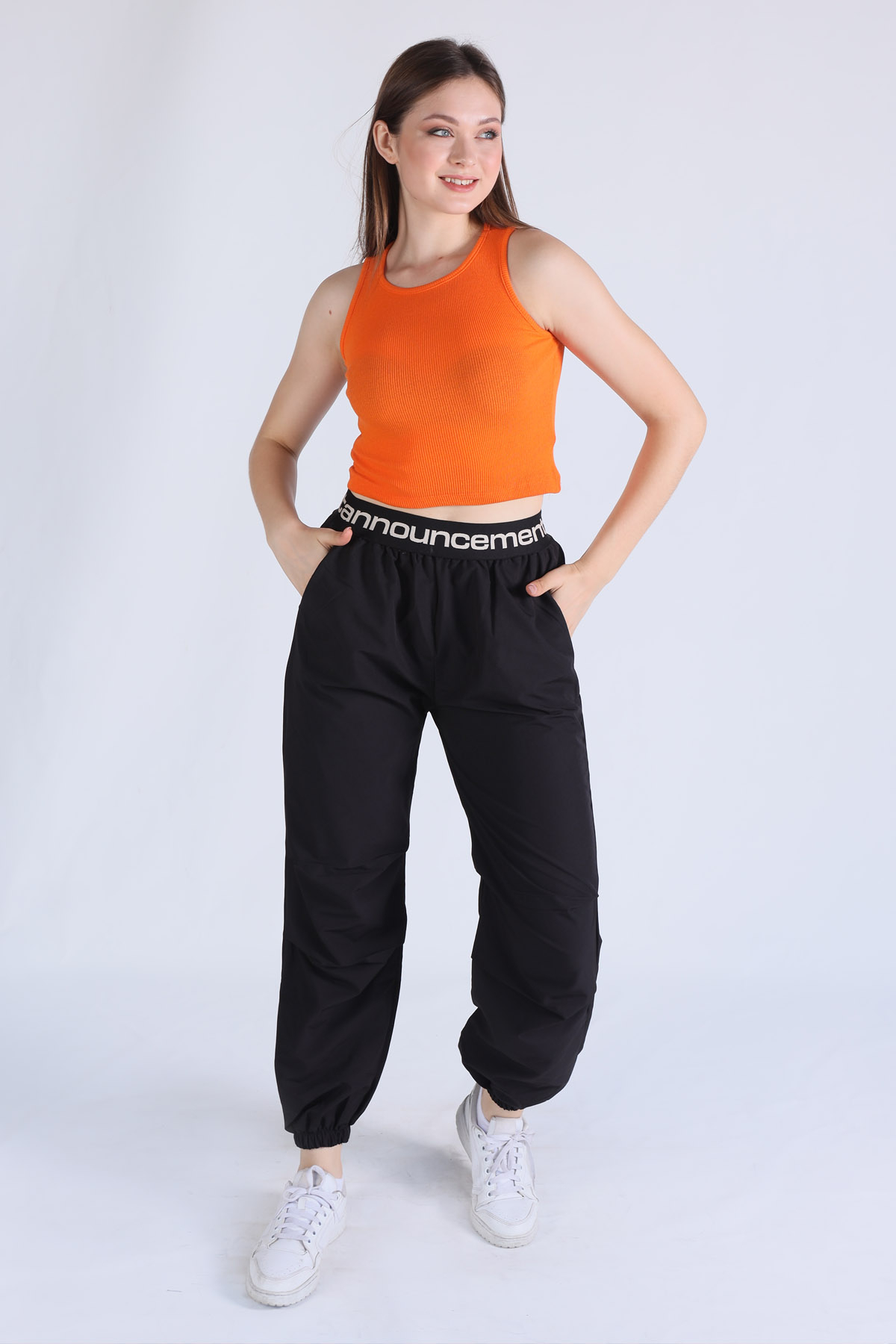 Siyah Bel Lastik Paraşüt Pantolon 23404 - 2