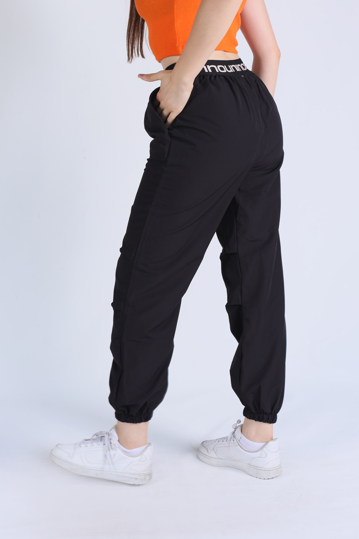 Siyah Bel Lastik Paraşüt Pantolon 23404 - 5