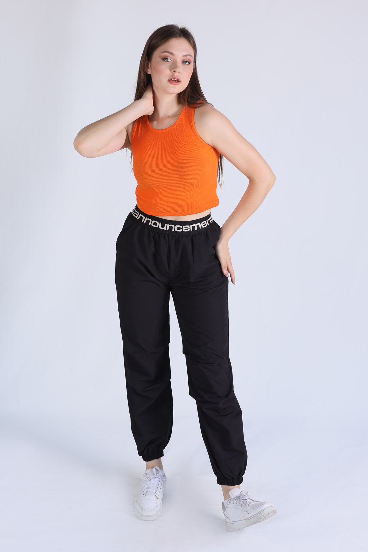 Siyah Bel Lastik Paraşüt Pantolon 23404 - 3