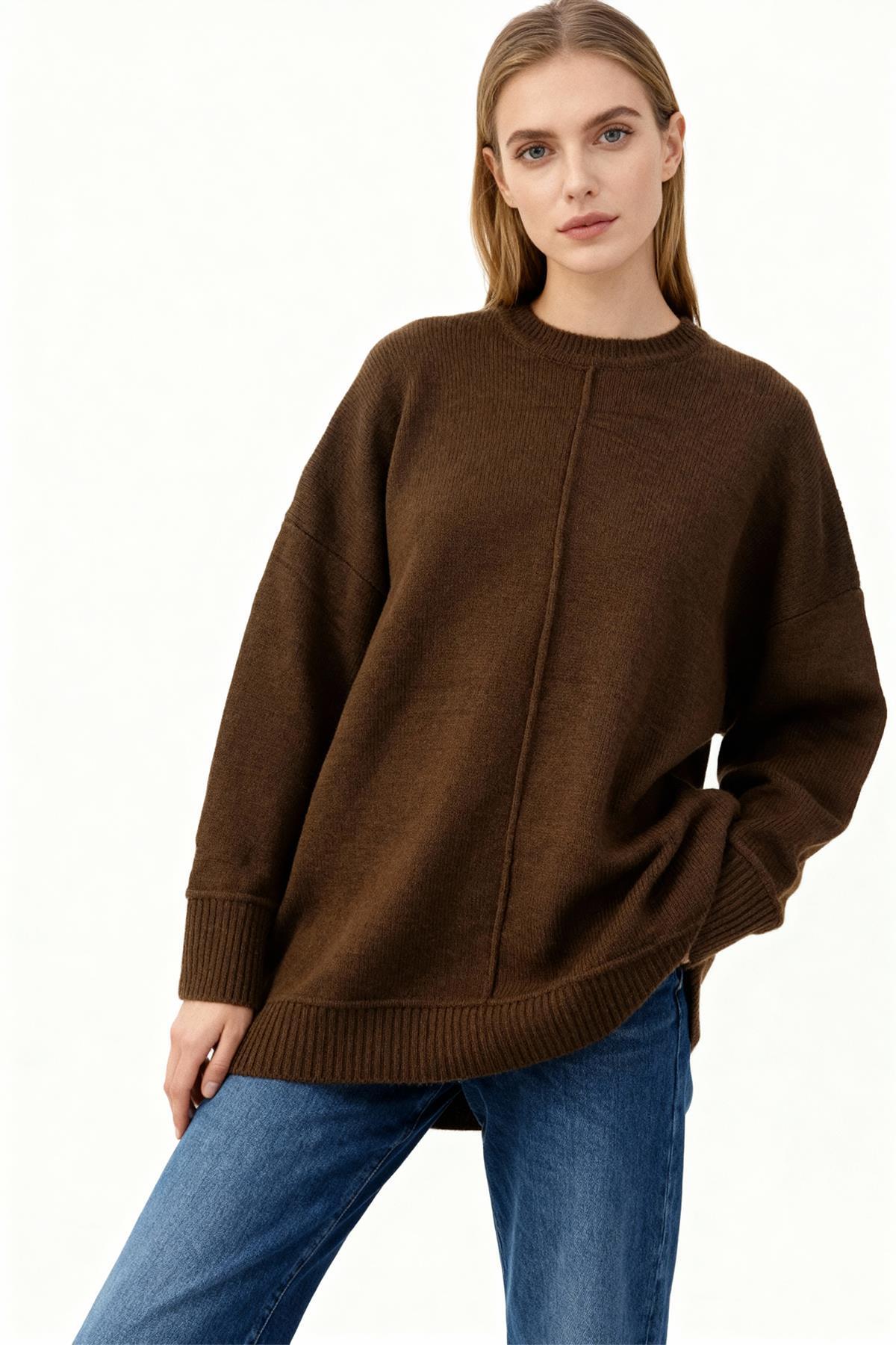 2345 Bisiklet Yaka Uzun Kol Kazak Acı Kahve 