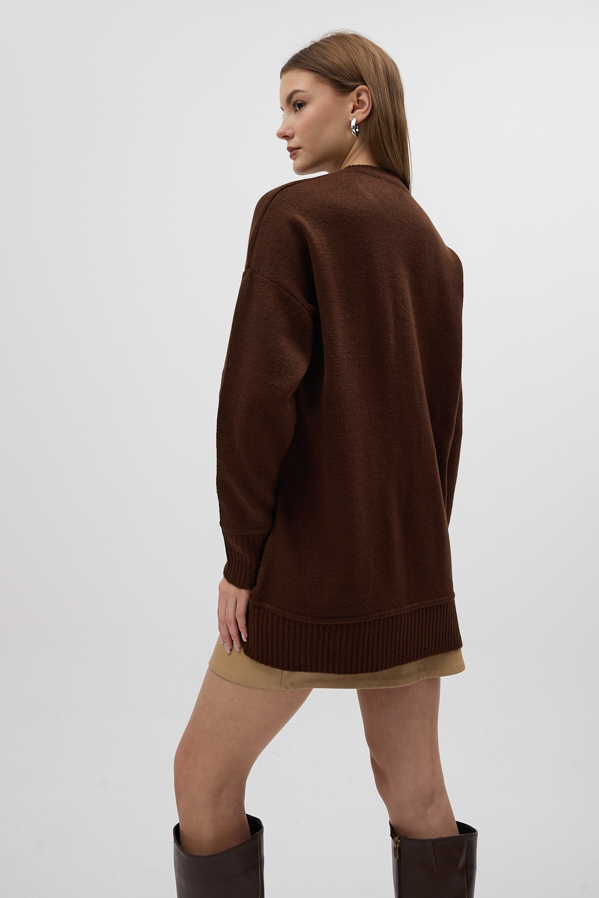 Acı Kahve Bisiklet Yaka Ön Dikiş Detaylı Kadın Kazak 2345 - 4