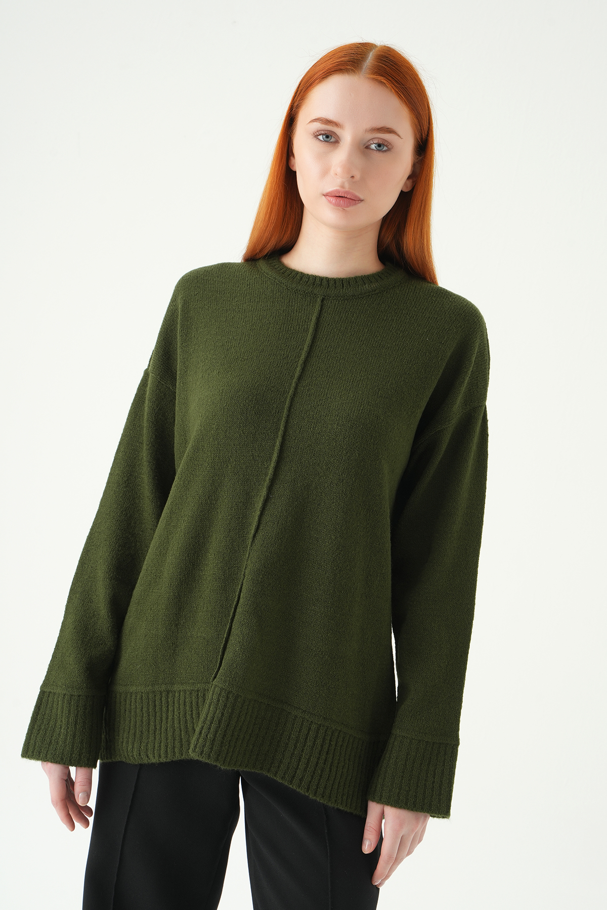 2345 Bisiklet Yaka Uzun Kol Kazak Haki 