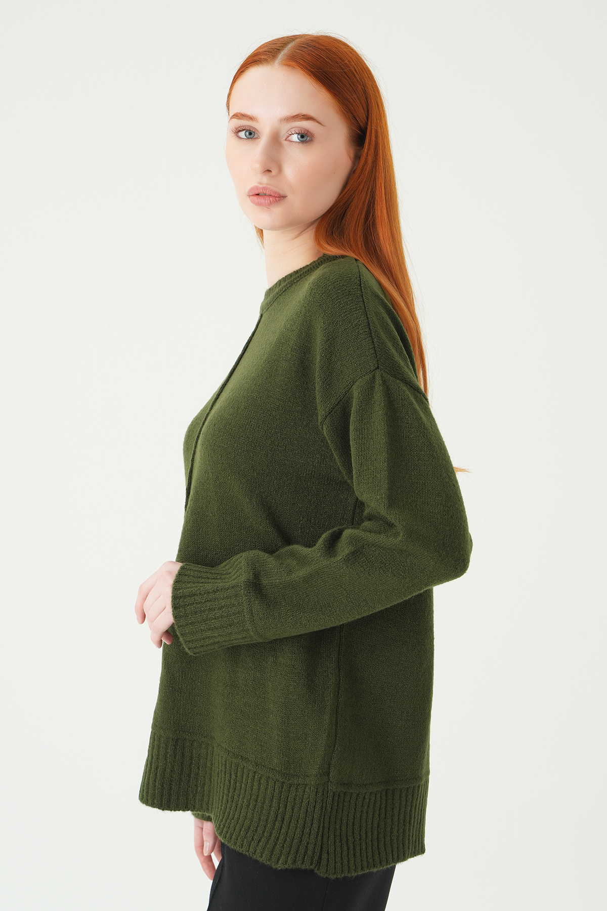 2345 Bisiklet Yaka Uzun Kol Kazak Haki - RAYS (1)