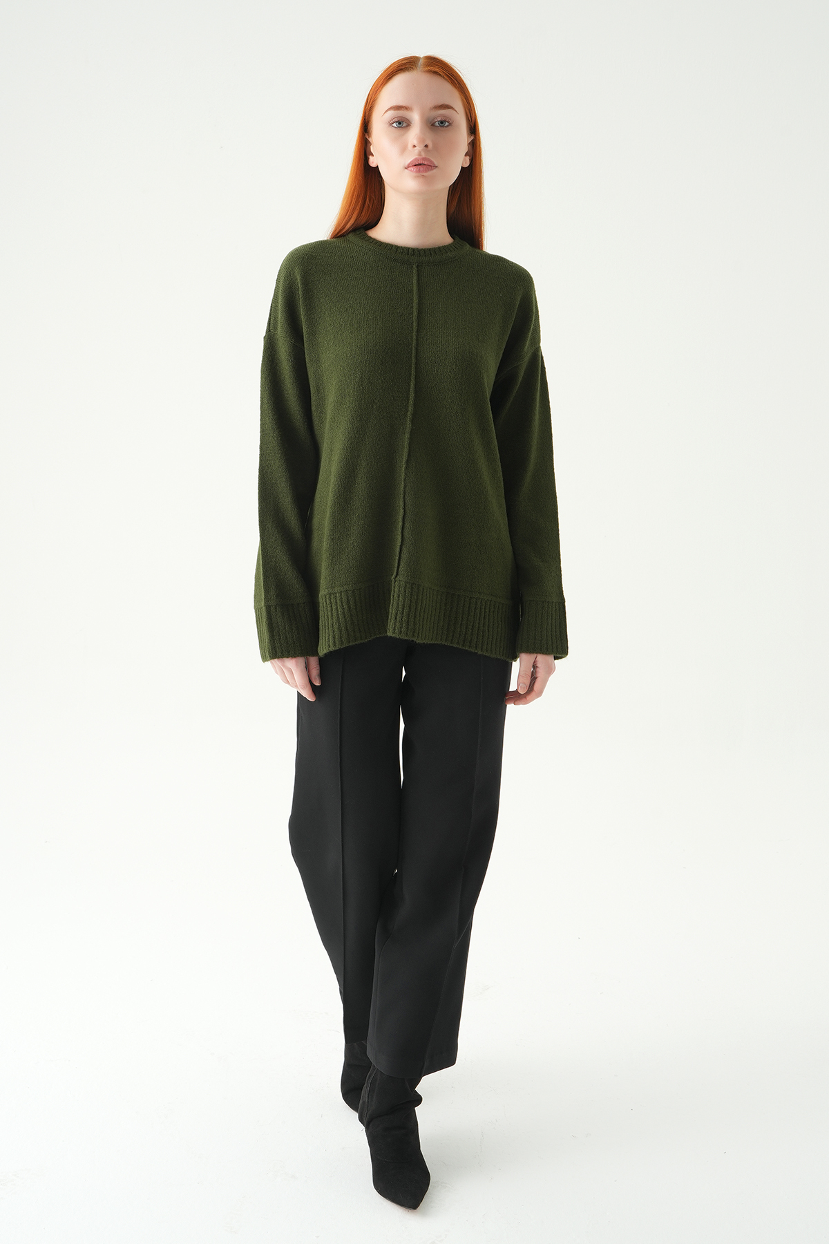 2345 Bisiklet Yaka Uzun Kol Kazak Haki - RAYS