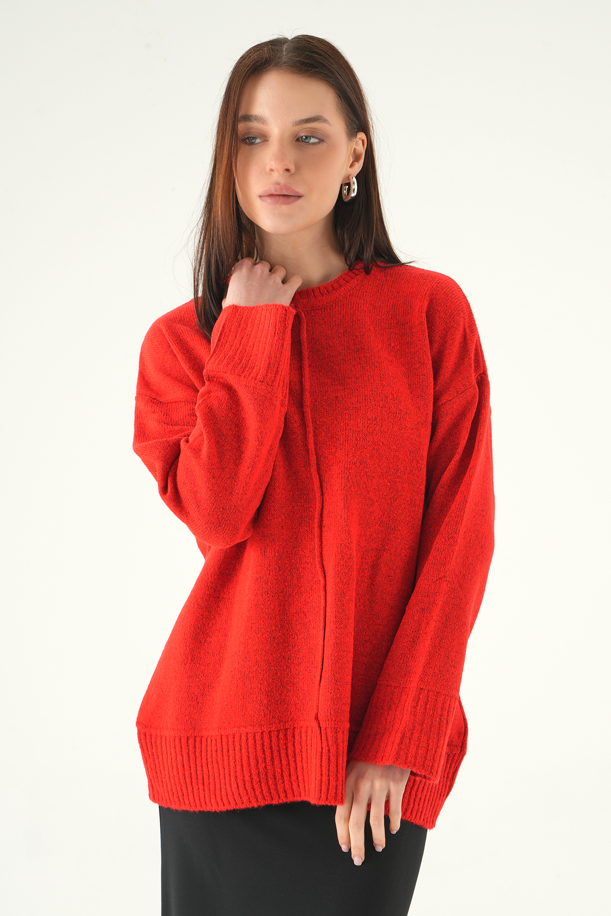 Bisiklet Yaka Uzun Kol Kazak Kırmızı 2345 