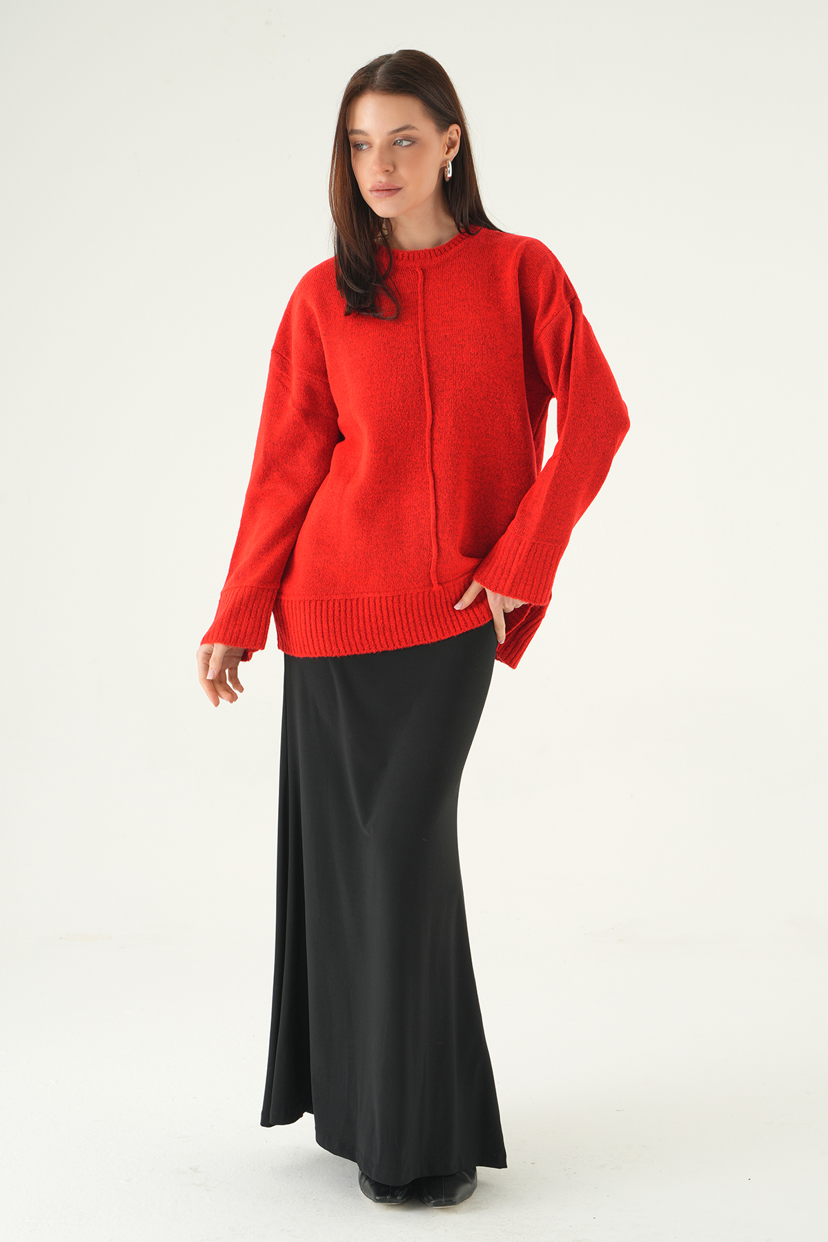 Bisiklet Yaka Uzun Kol Kazak Kırmızı 2345 - 3