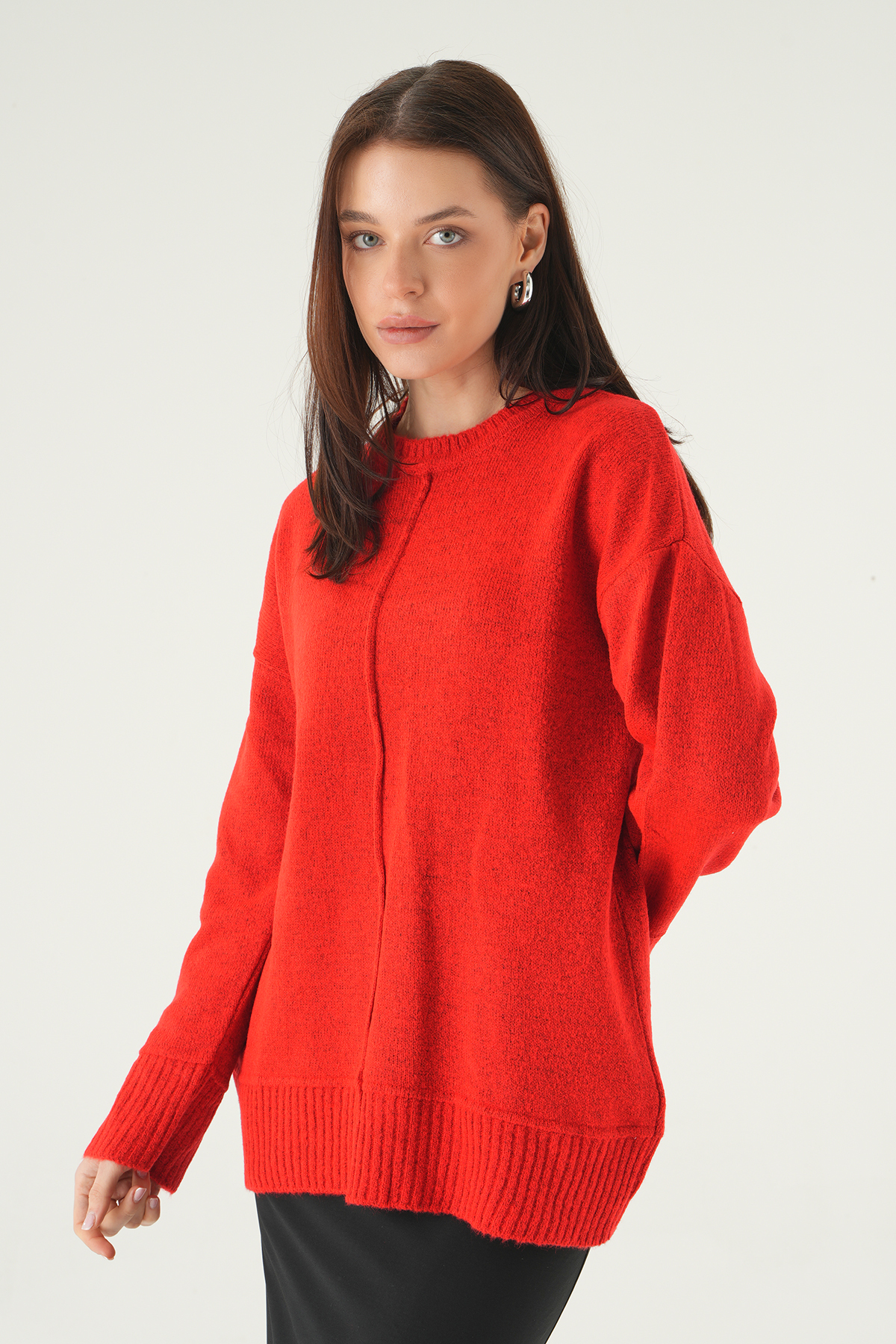 Bisiklet Yaka Uzun Kol Kazak Kırmızı 2345 - 6