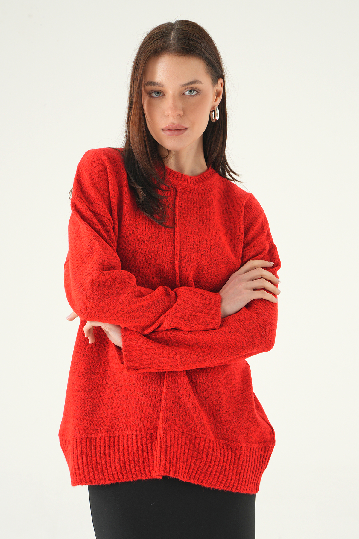 Bisiklet Yaka Uzun Kol Kazak Kırmızı 2345 - 2