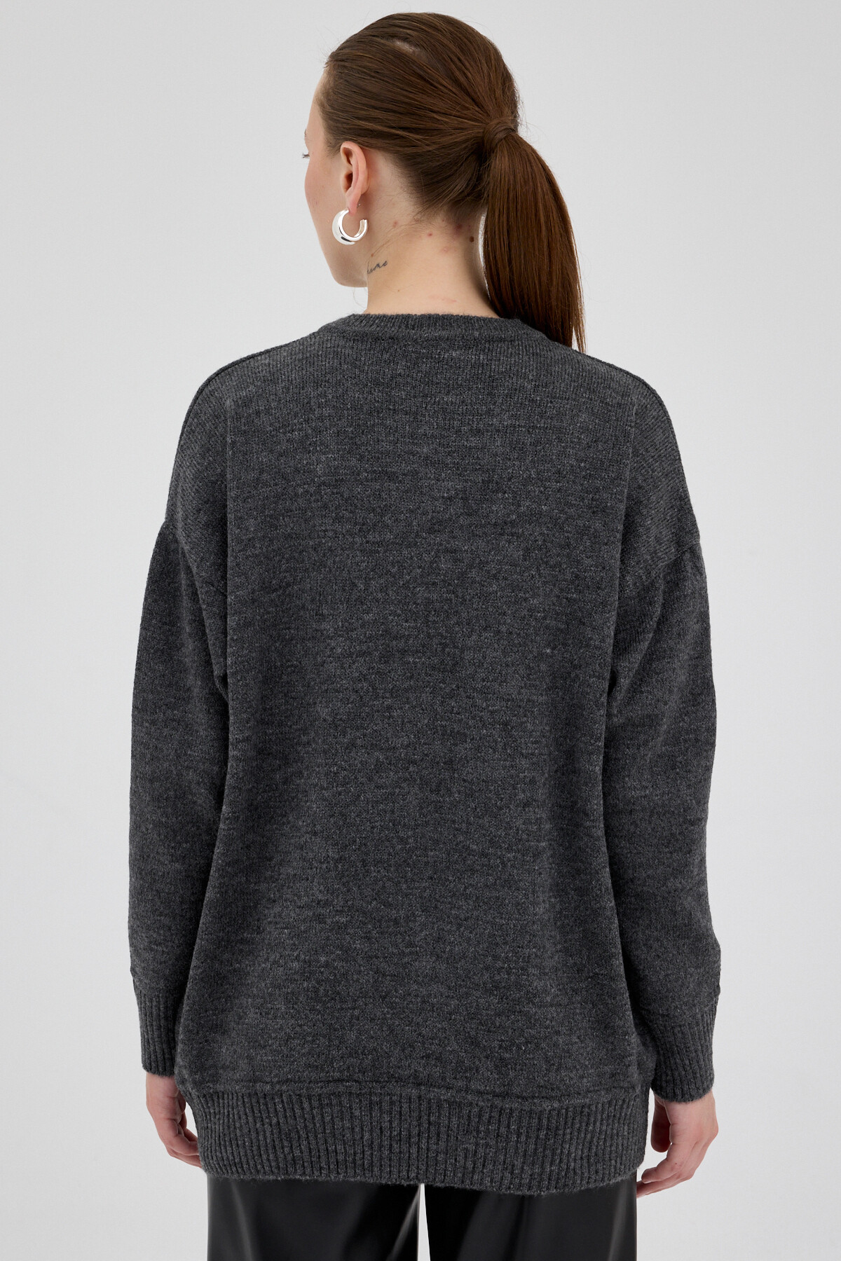 Antrasit Oversize Bisiklet Yaka Kadın Kazak 2345 - 5