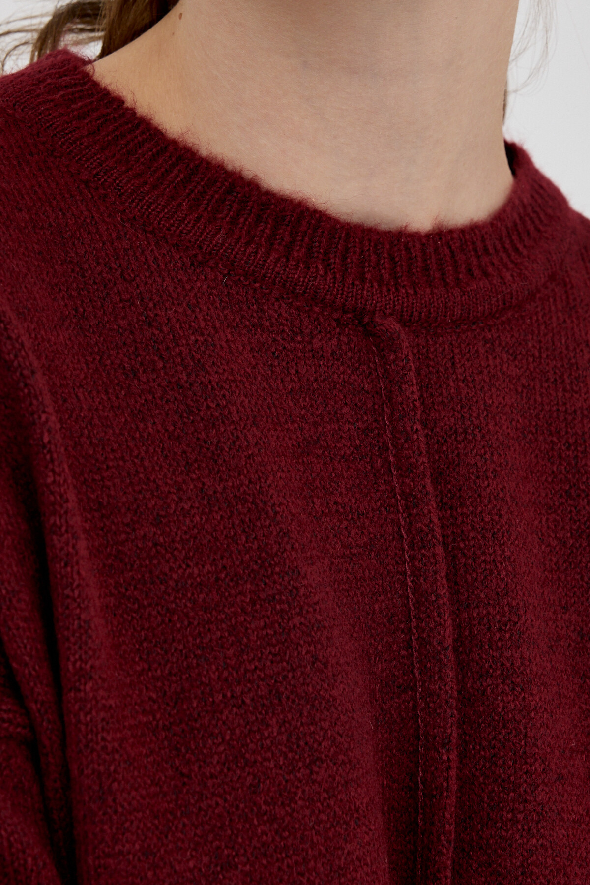 Bordo Oversize Bisiklet Yaka Kadın Kazak 2345 - 4