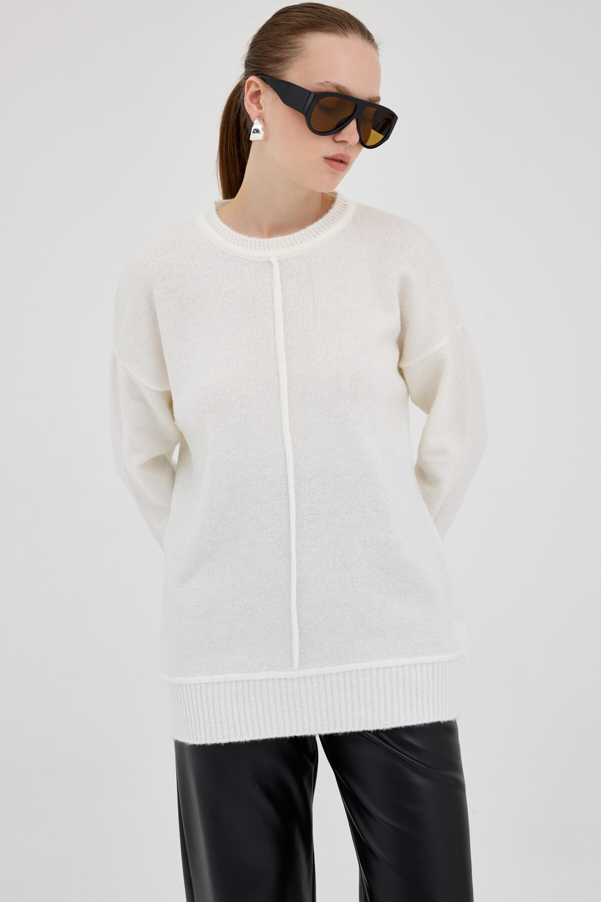 Natural Oversize Bisiklet Yaka Kadın Kazak 2345 - 2