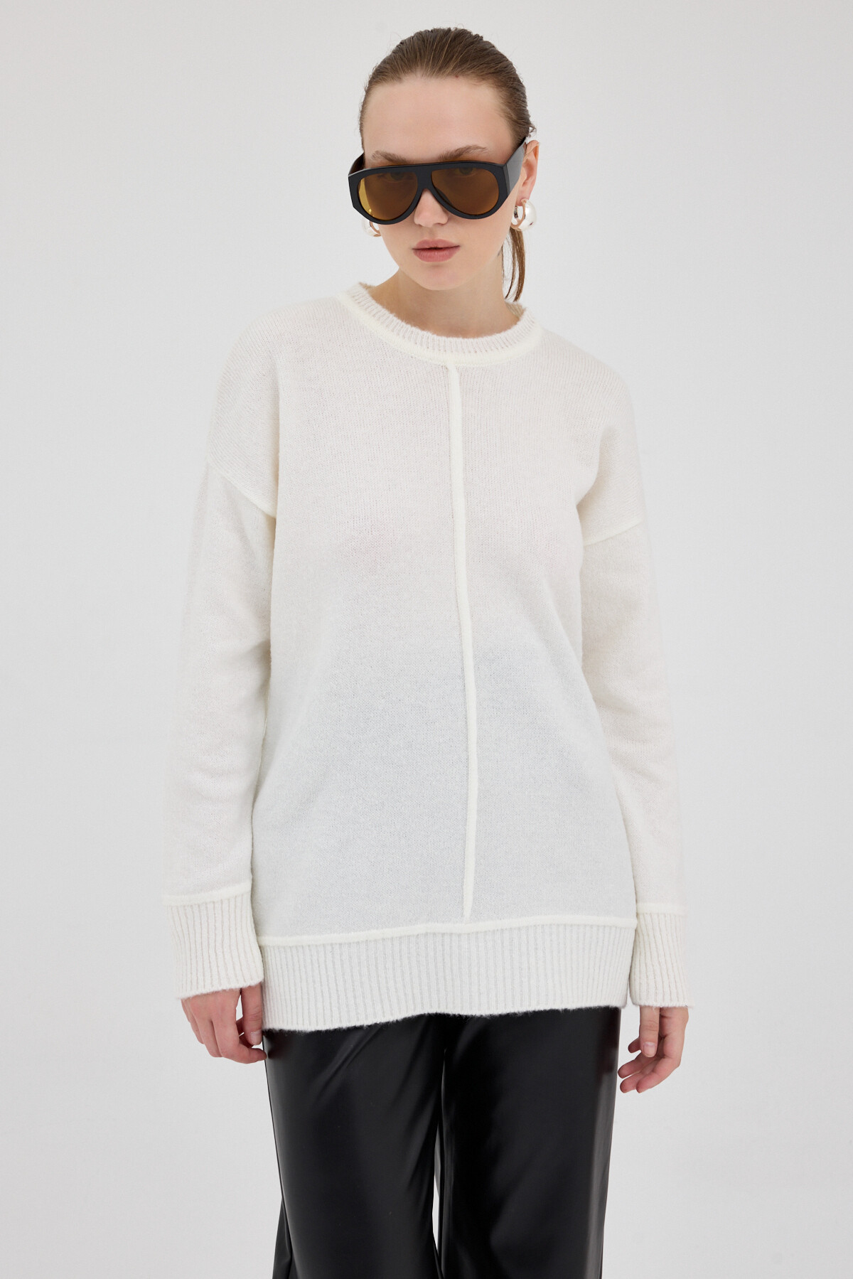 Natural Oversize Bisiklet Yaka Kadın Kazak 2345 - 7