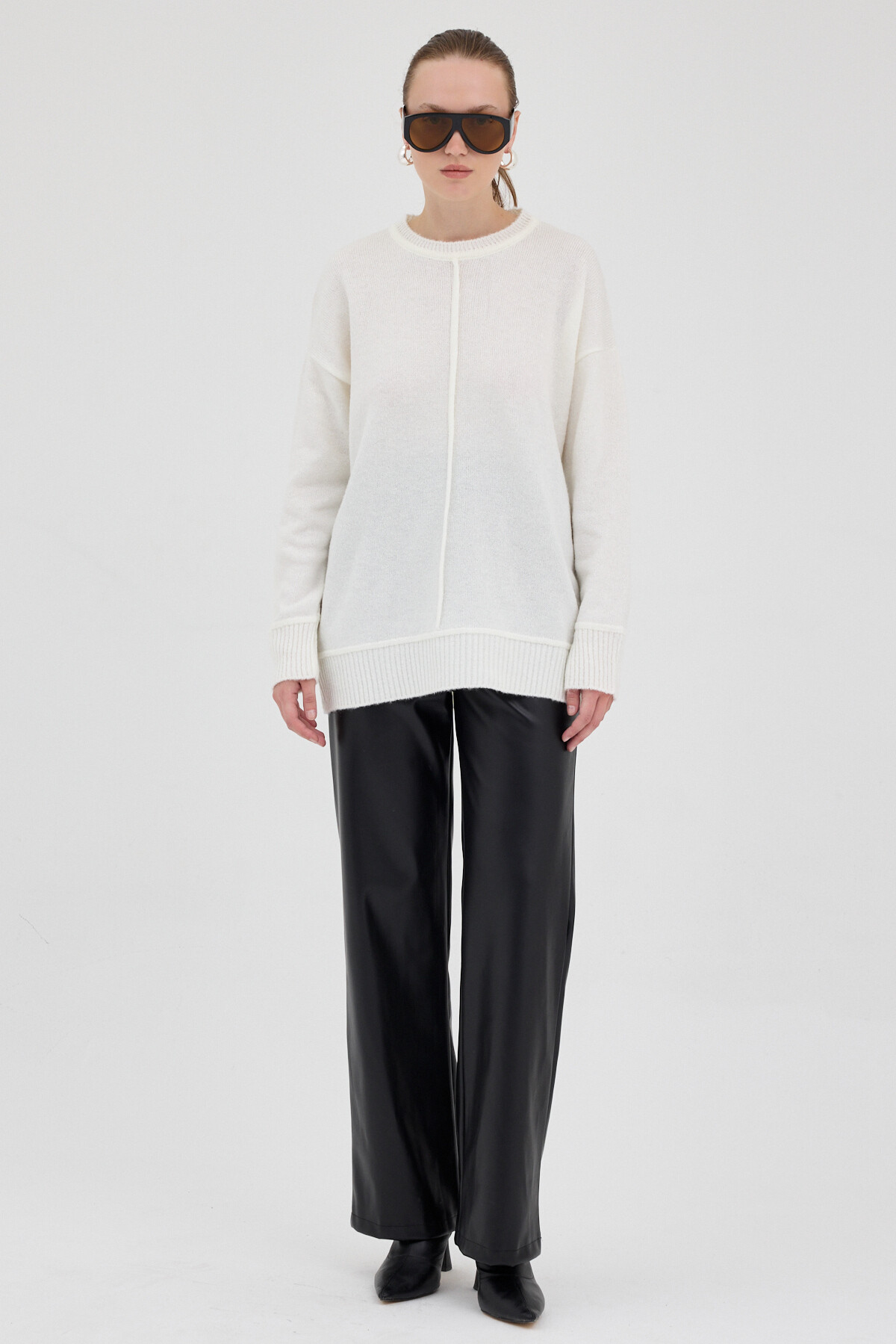 Natural Oversize Bisiklet Yaka Kadın Kazak 2345 - 3