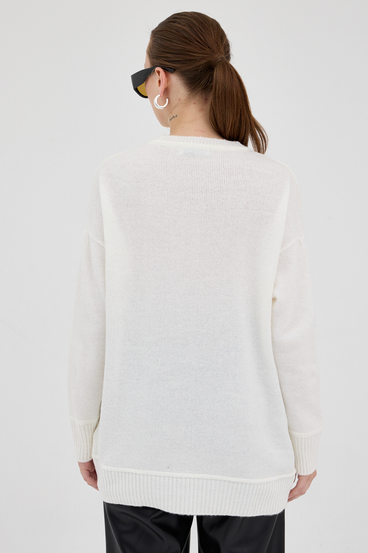 Natural Oversize Bisiklet Yaka Kadın Kazak 2345 - 5