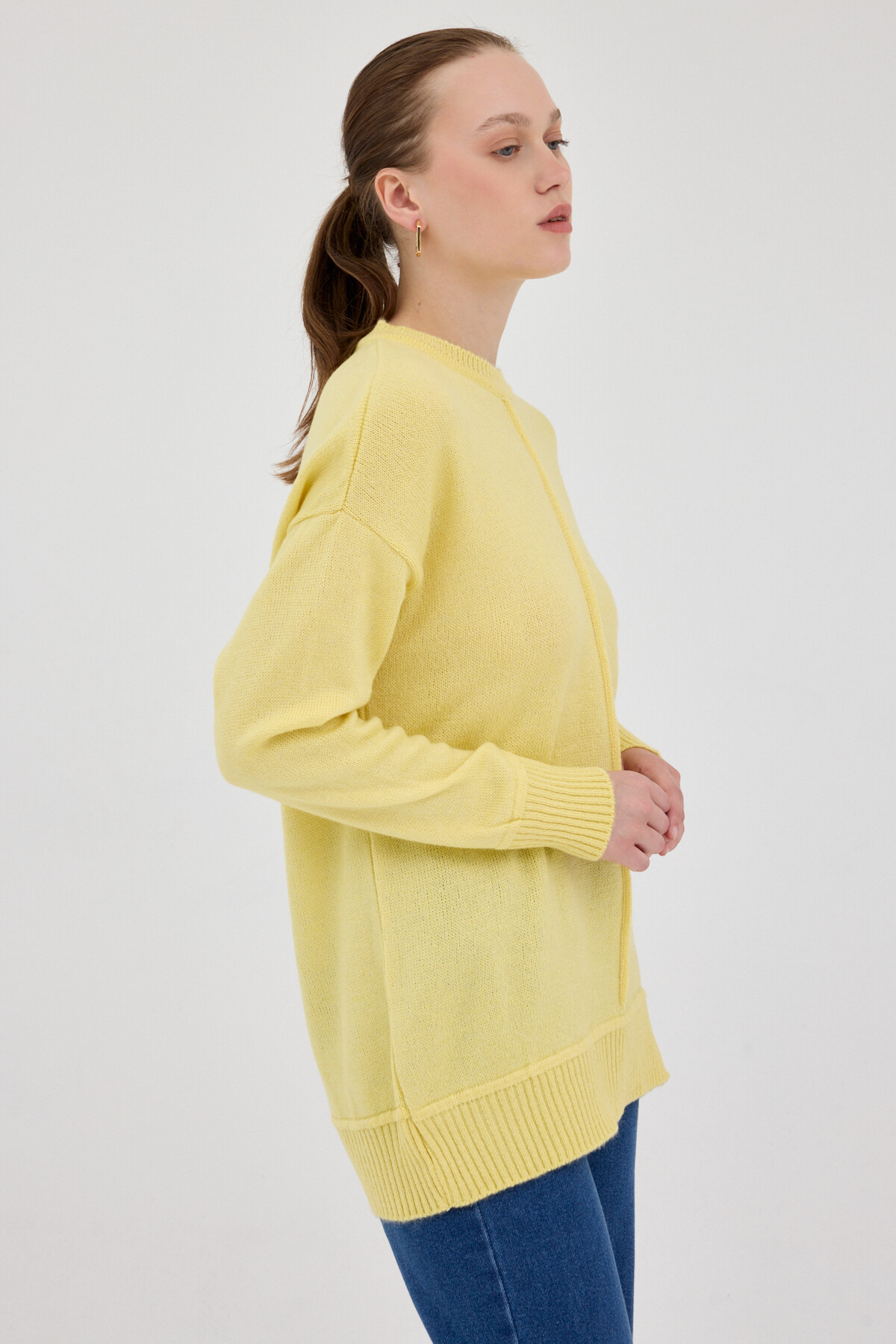 Sarı Oversize Bisiklet Yaka Kadın Kazak 2345 - 2
