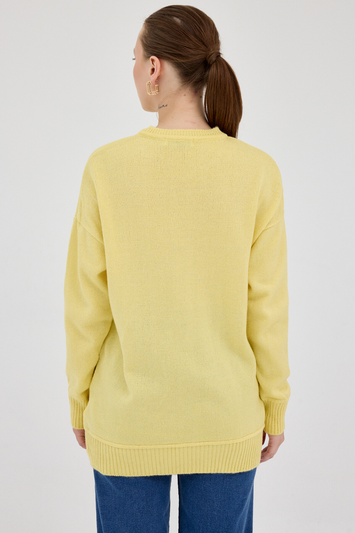 Sarı Oversize Bisiklet Yaka Kadın Kazak 2345 - 5