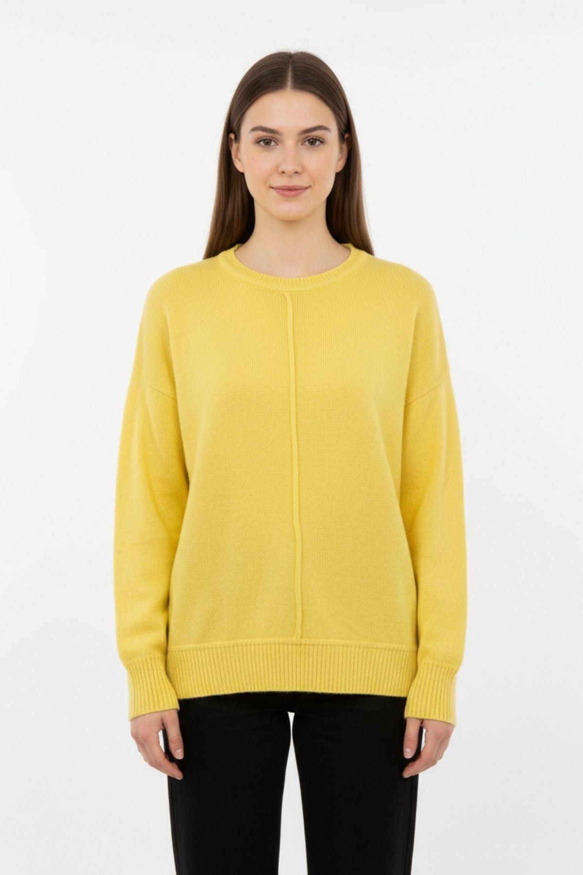 Sarı Oversize Bisiklet Yaka Kadın Kazak 2345 