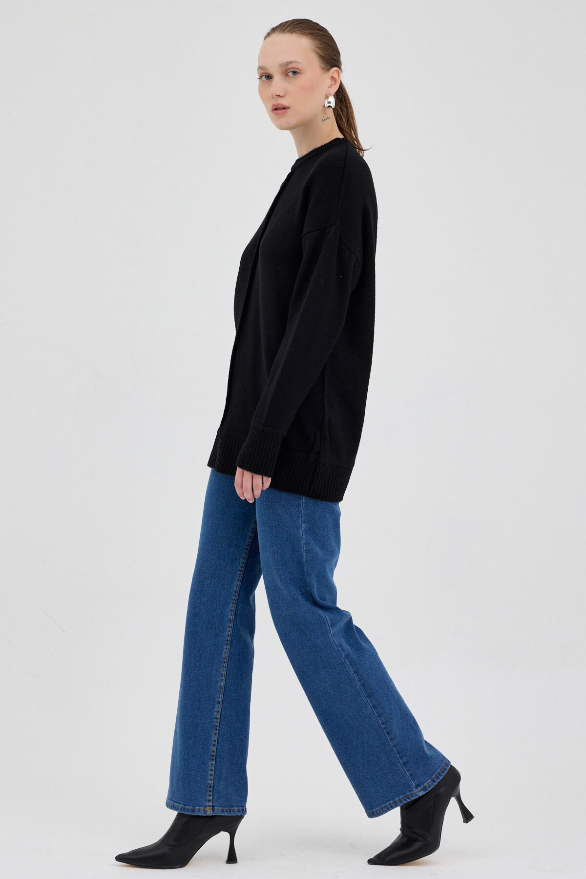 Siyah Oversize Bisiklet Yaka Kadın Kazak 2345 - 3