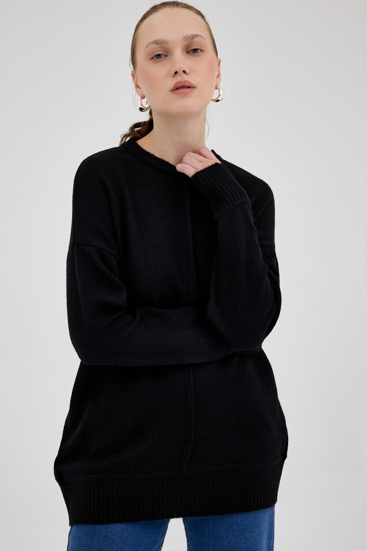 Siyah Oversize Bisiklet Yaka Kadın Kazak 2345 - RAYS (1)