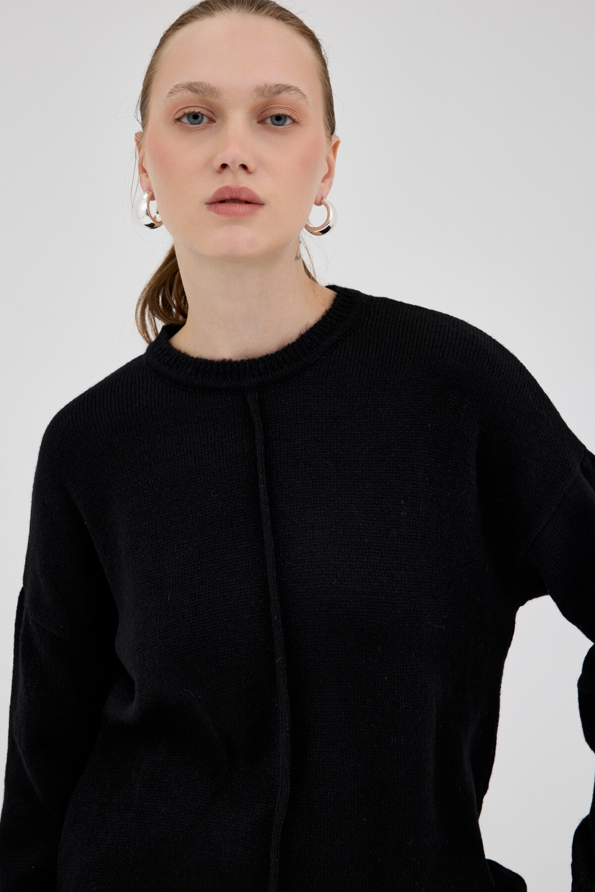 Siyah Oversize Bisiklet Yaka Kadın Kazak 2345 - 6