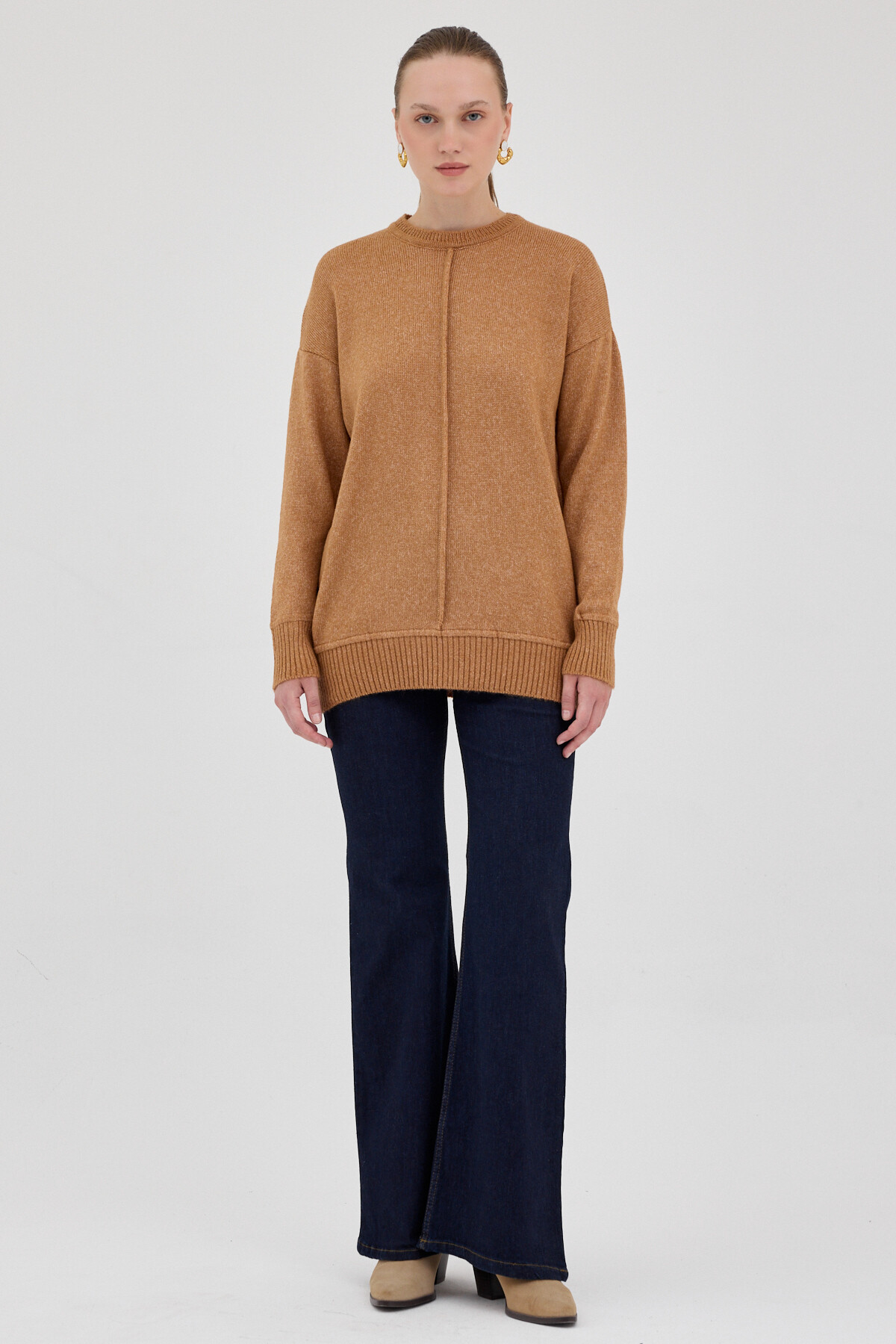 Taba Oversize Bisiklet Yaka Kadın Kazak 2345 - 3