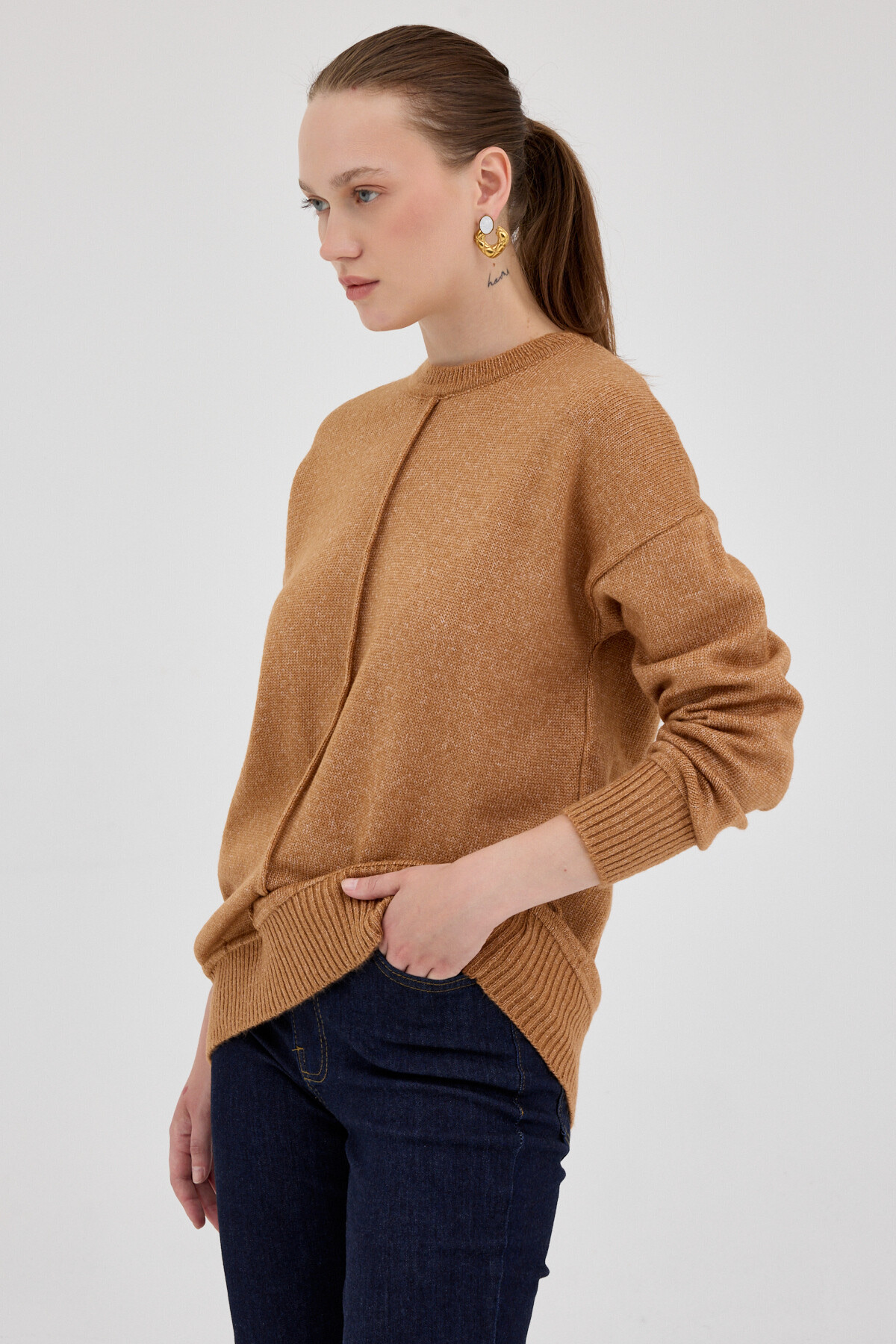 Taba Oversize Bisiklet Yaka Kadın Kazak 2345 - 7