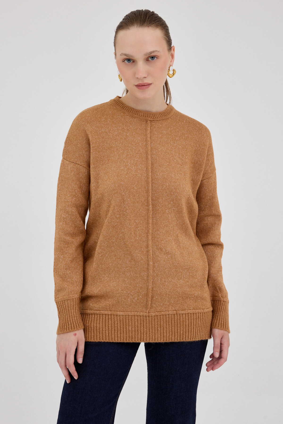 Taba Oversize Bisiklet Yaka Kadın Kazak 2345 - 2