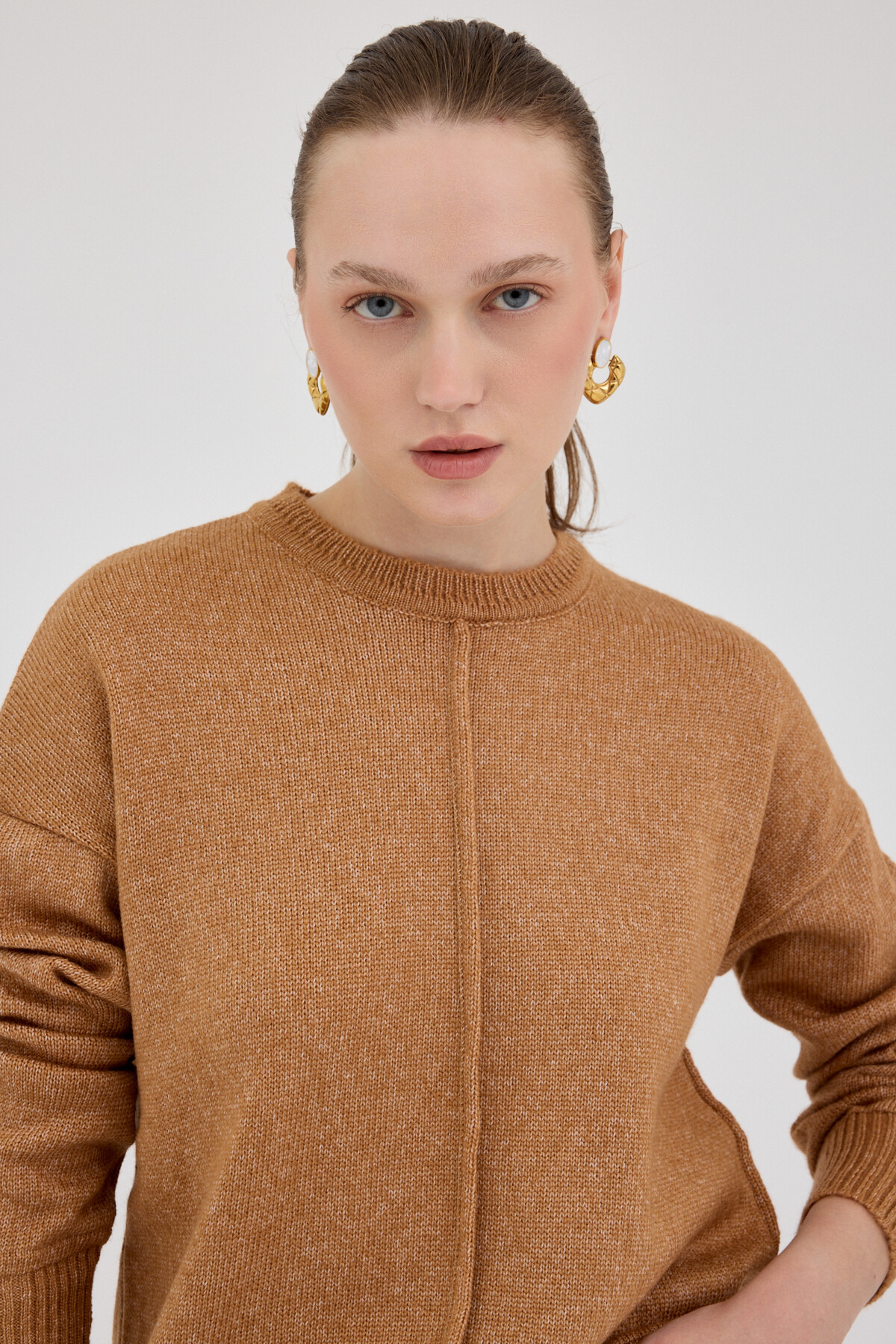 Taba Oversize Bisiklet Yaka Kadın Kazak 2345 - 6