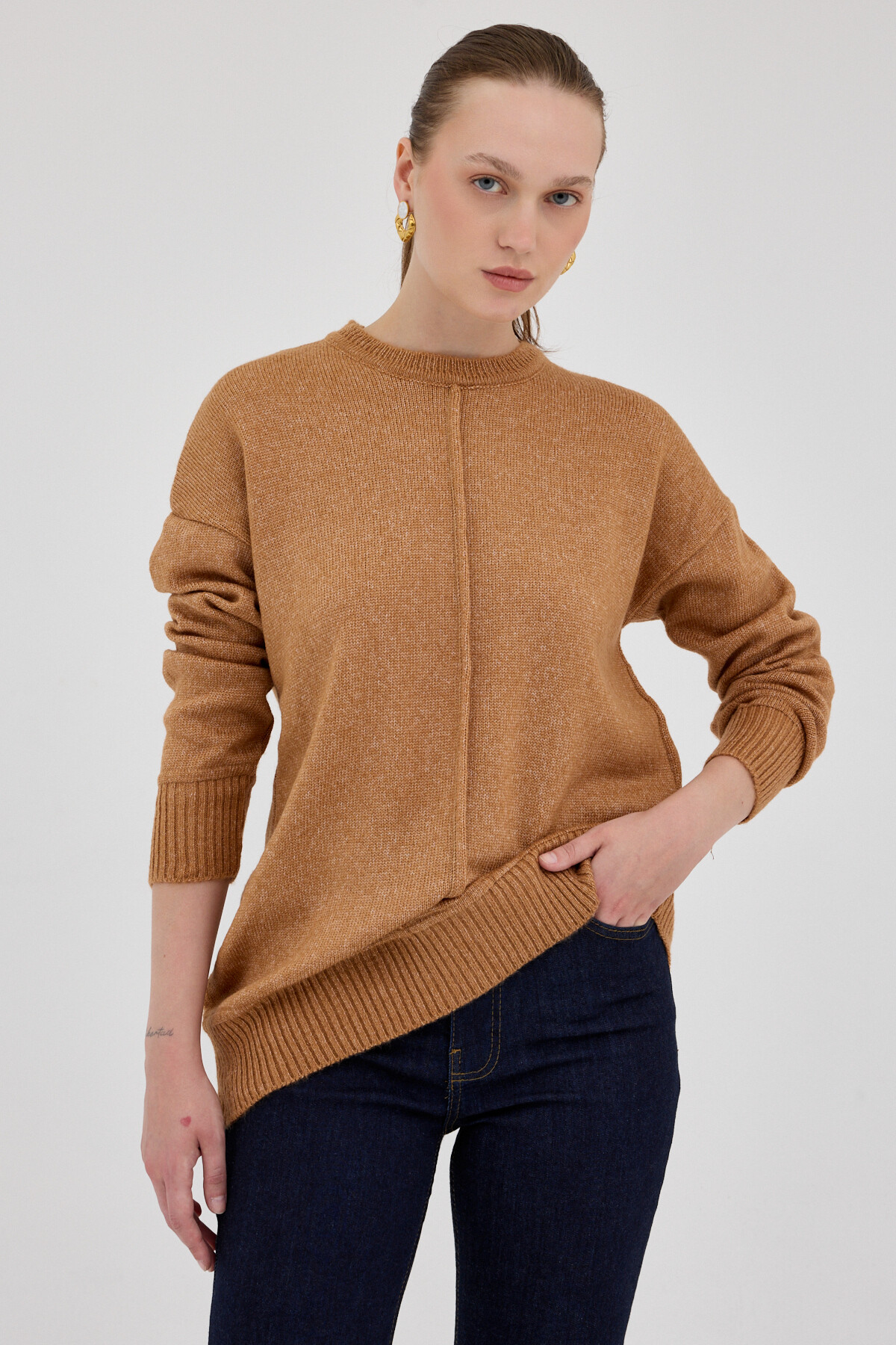 Taba Oversize Bisiklet Yaka Kadın Kazak 2345 