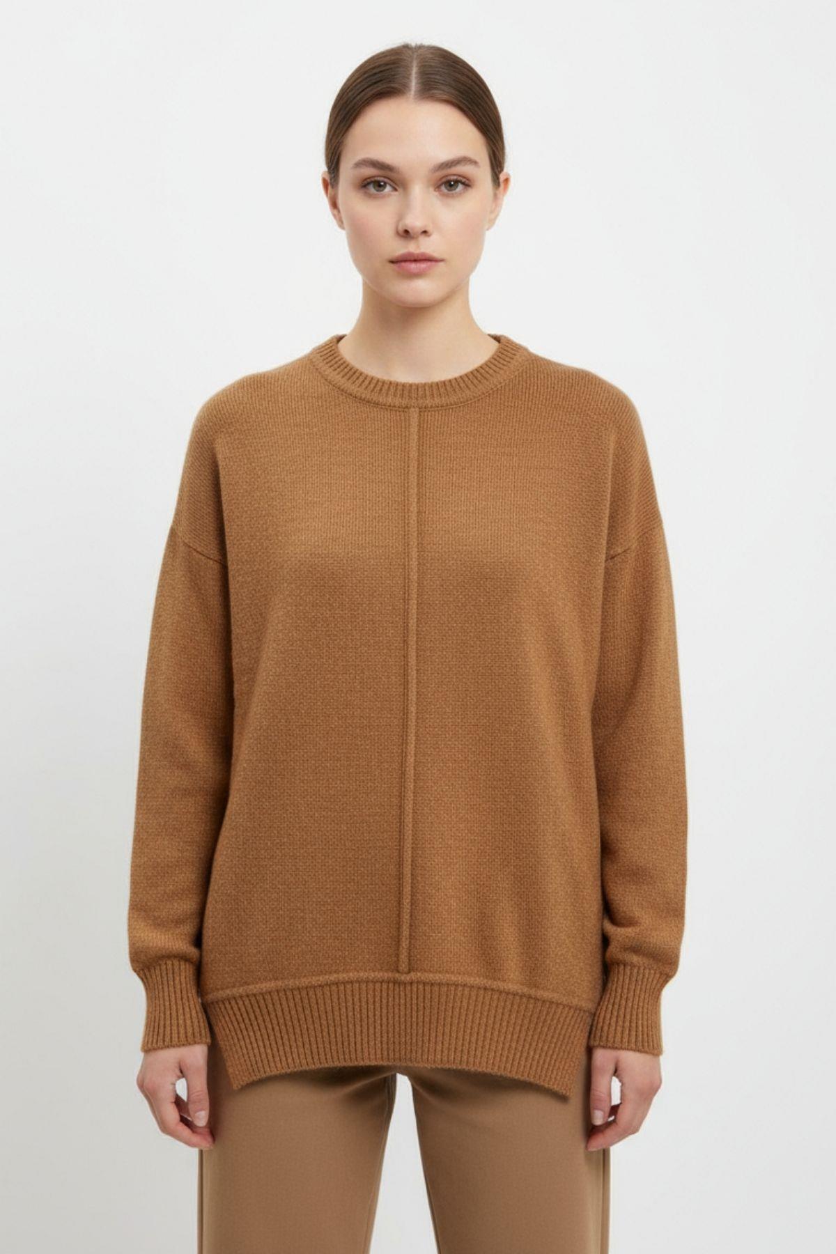 Taba Oversize Bisiklet Yaka Kadın Kazak 2345 