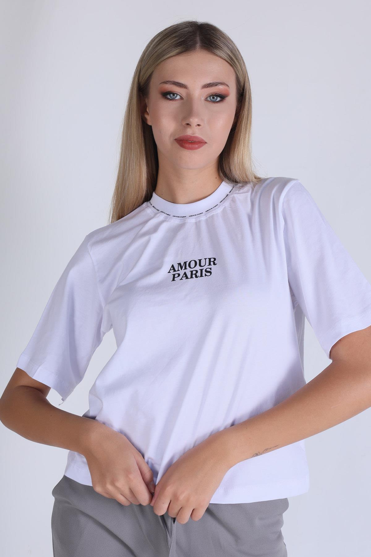 Beyaz Amour Baskı Tişört 23458 