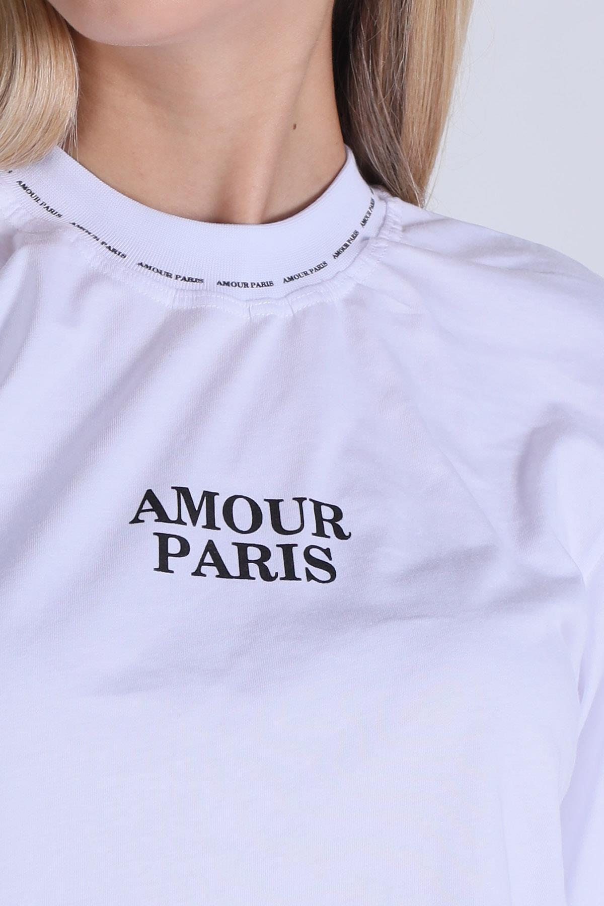 23458 Amour Baskı Tişört Beyaz - 6