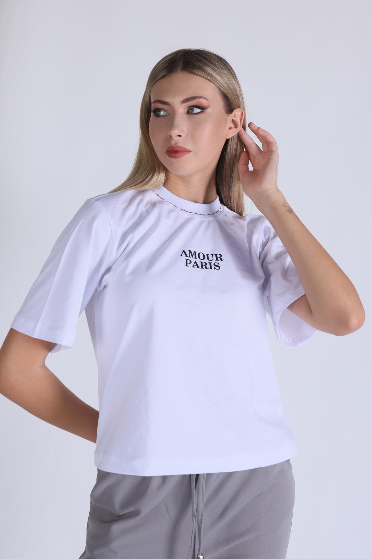 23458 Amour Baskı Tişört Beyaz - 4