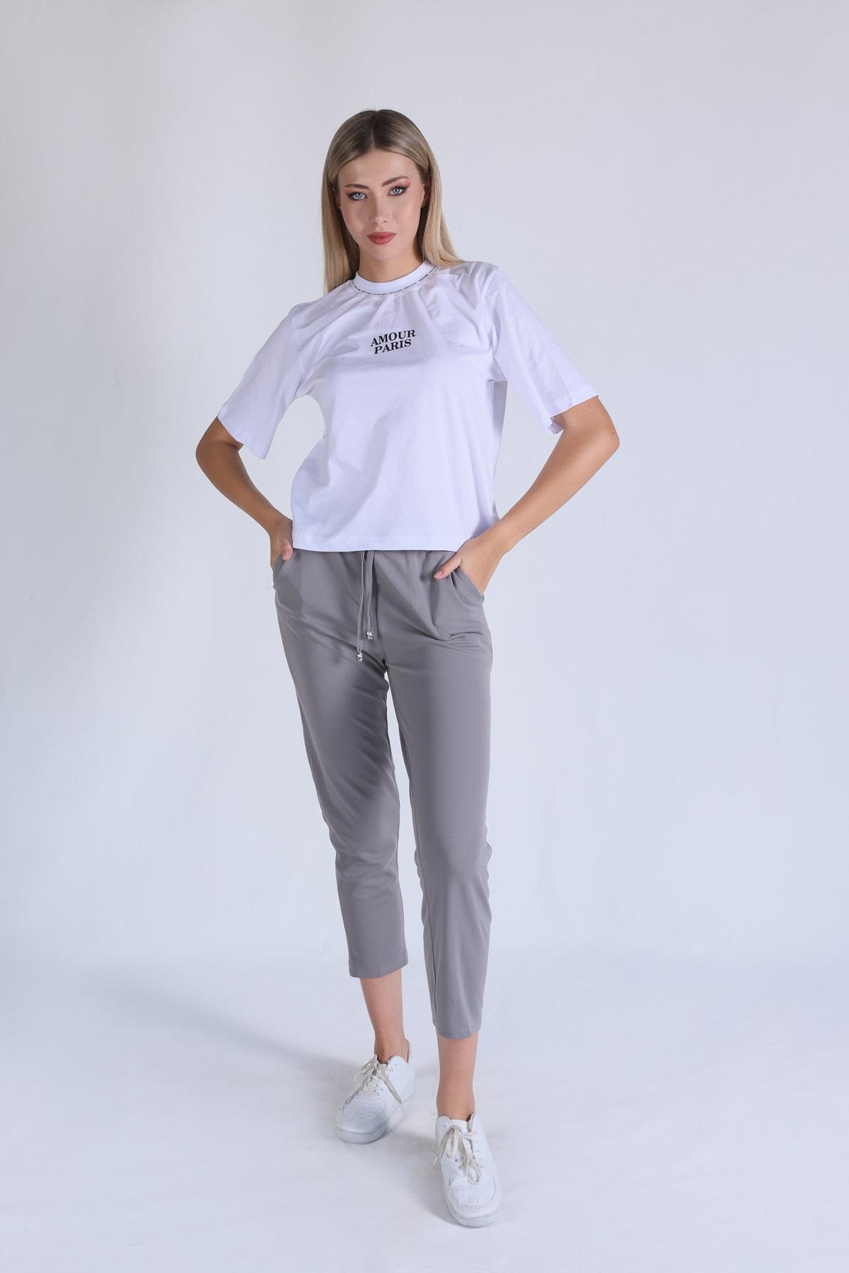 Beyaz Amour Baskı Tişört 23458 - 2