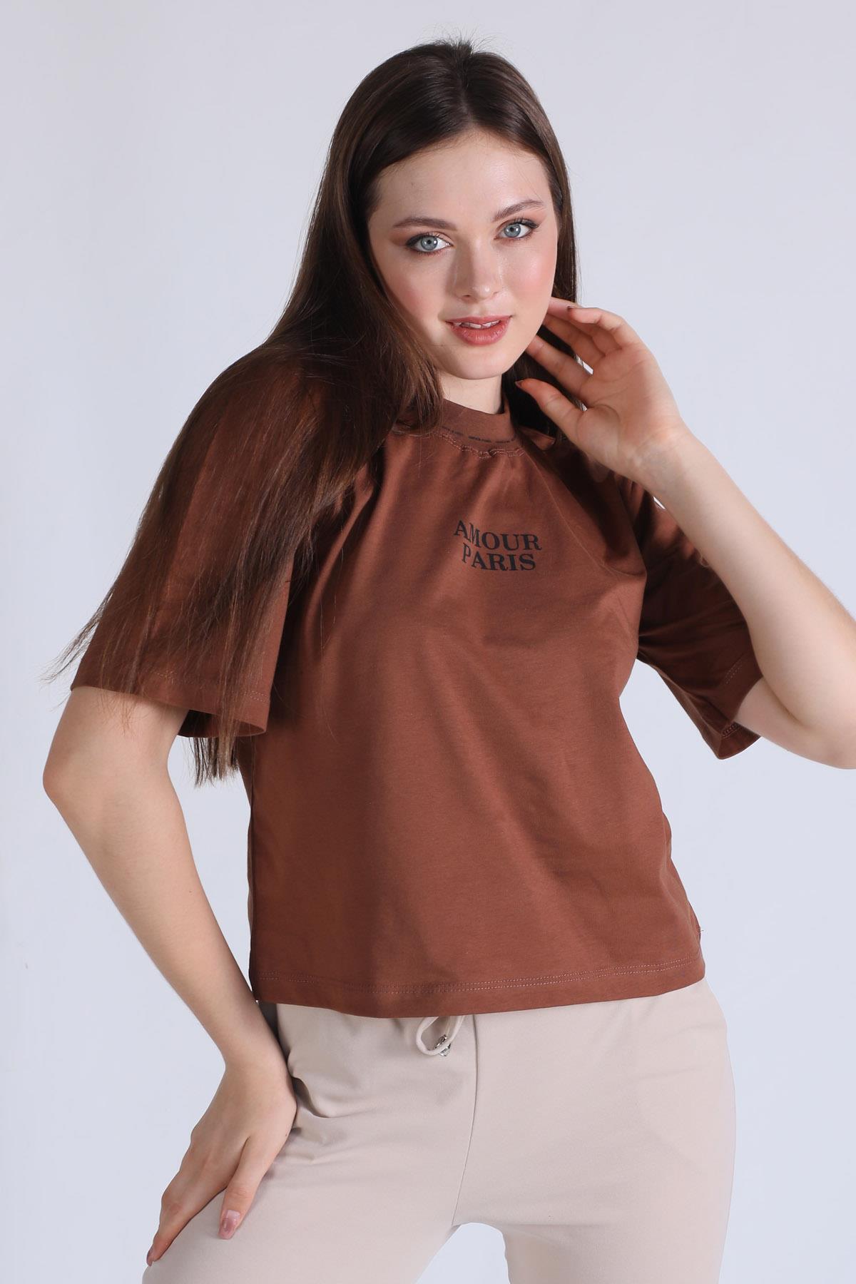 Kahve Amour Baskı Tişört 23458 - 3