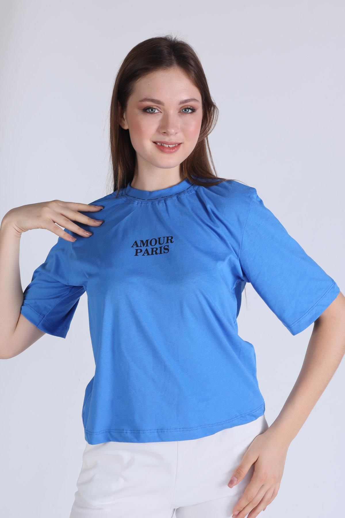 Mavi Amour Baskı Tişört 23458 - 2