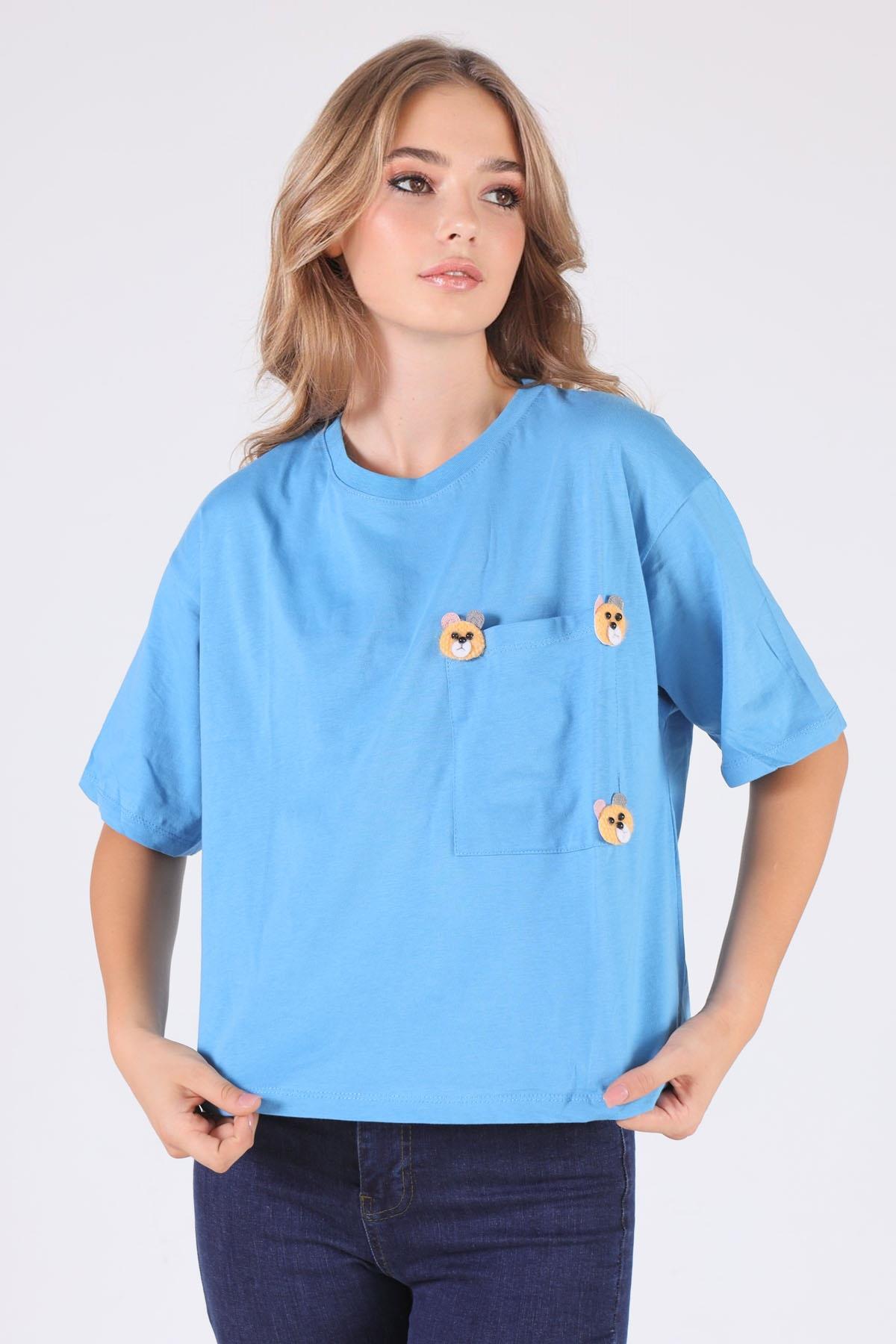 23486 Cepli Ayıcık Aksesuar Tişört Mavi 