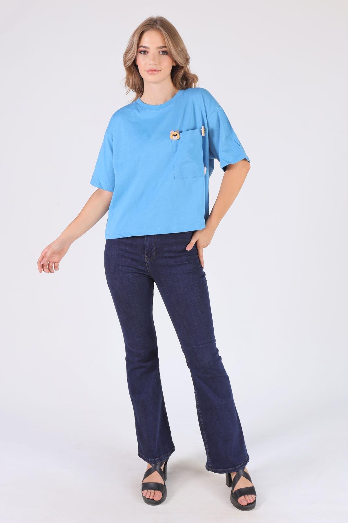 Mavi Cepli Ayıcık Aksesuar Tişört 23486 - 2