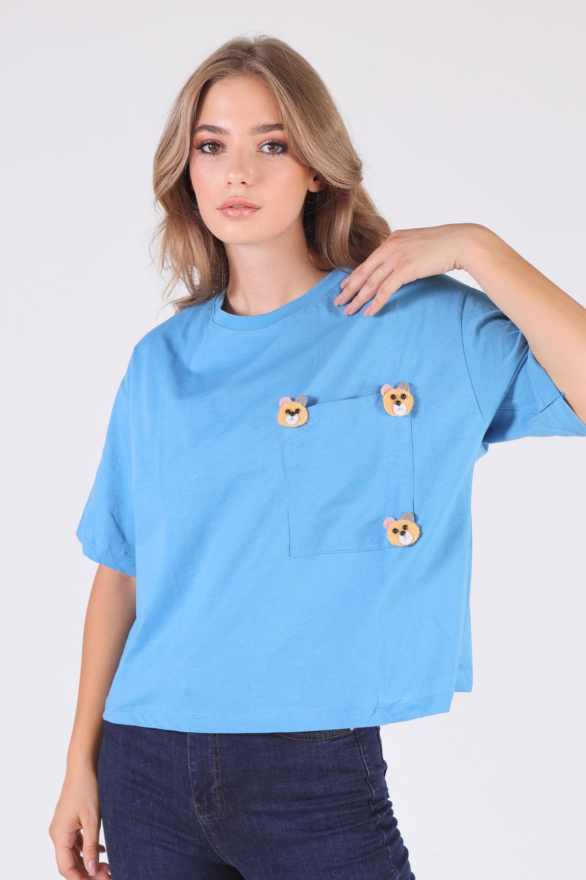 Mavi Cepli Ayıcık Aksesuar Tişört 23486 - 3