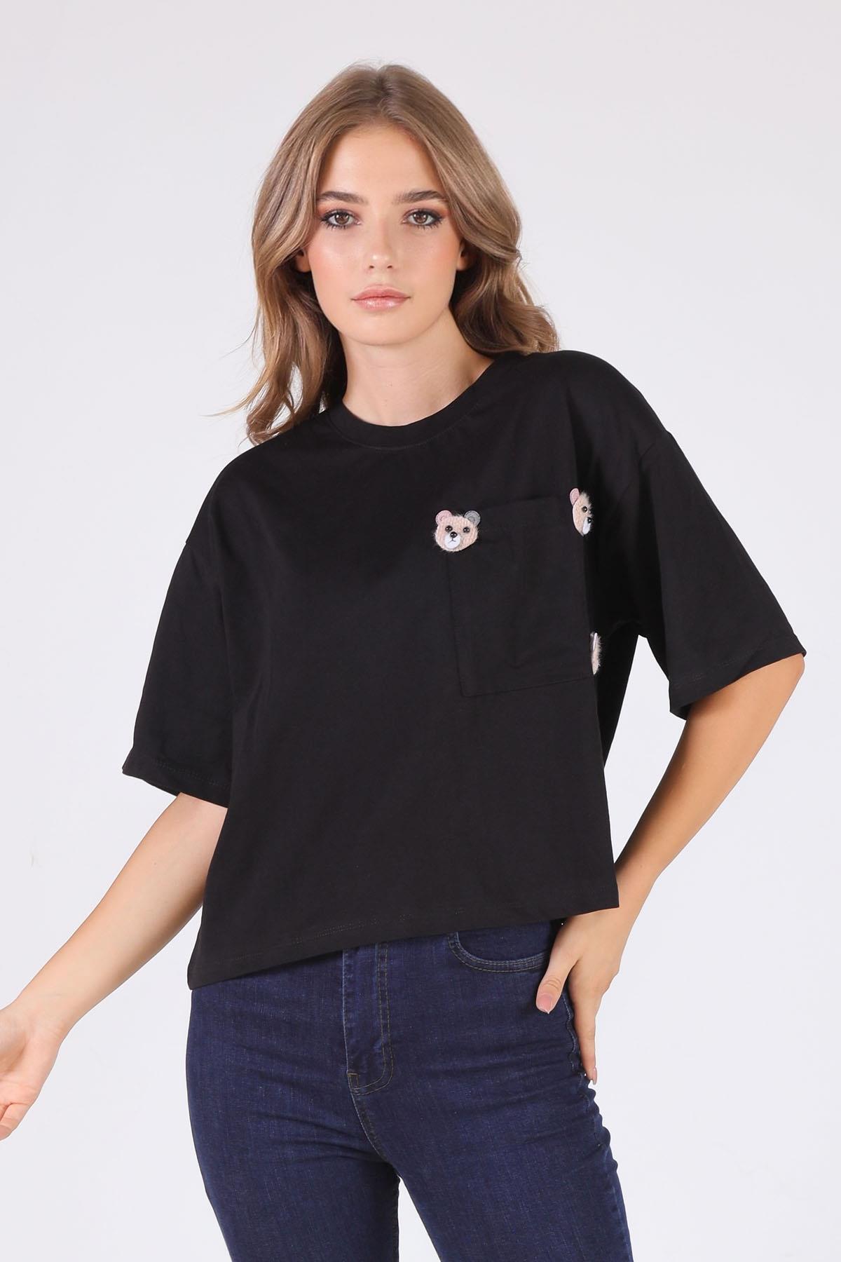 Siyah Cepli Ayıcık Aksesuar Tişört 23486 - 1