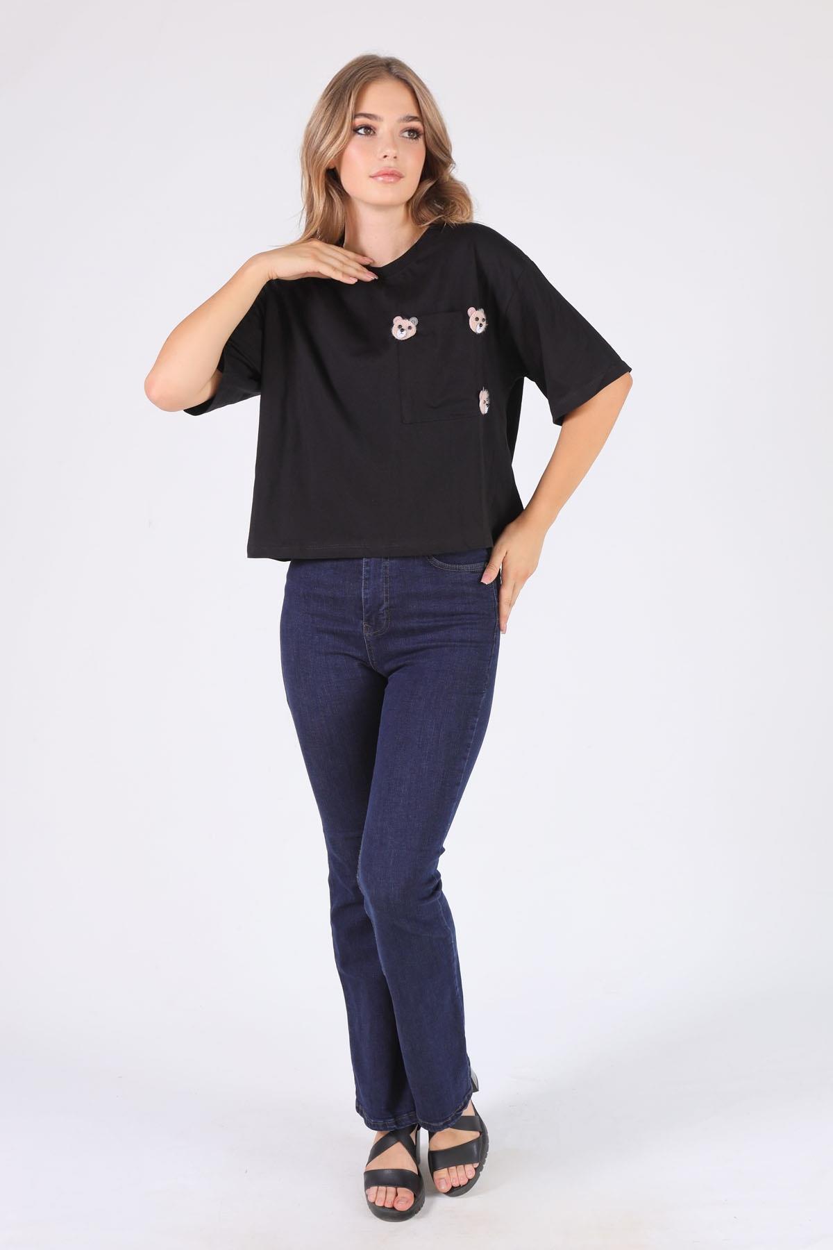 Siyah Cepli Ayıcık Aksesuar Tişört 23486 - 2